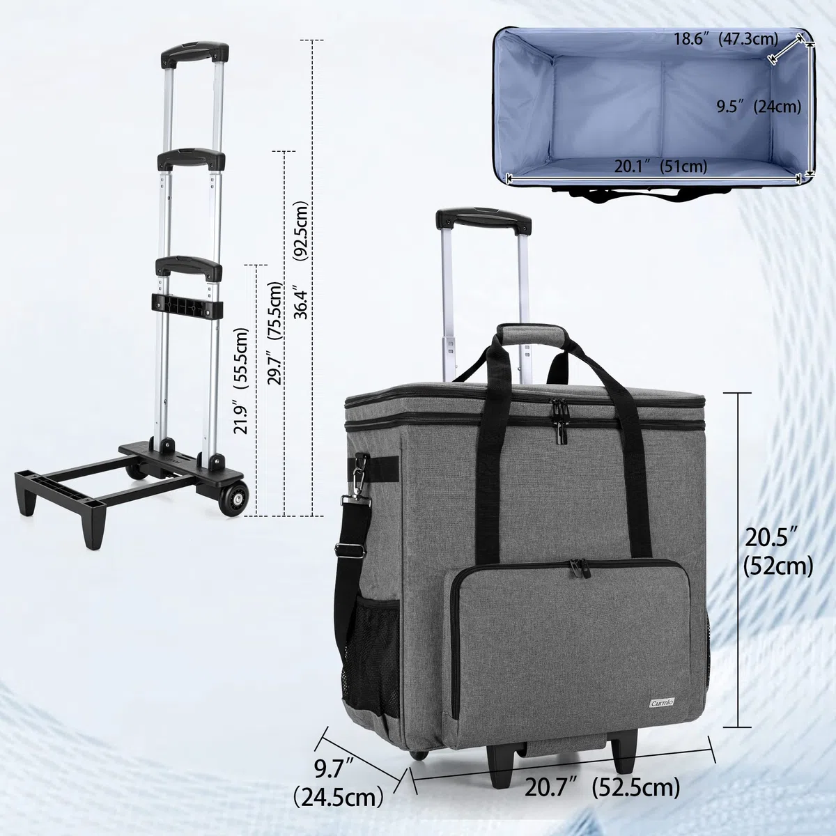 CURMIO Reisetasche für Desktop Computer, PC Gehäuse Tasche mit Abnehmbarem Trolley, Tragetasche für Tower PC, Tastatur, Kabel und Maus, (Keine Zubehör Enthalten), Grau