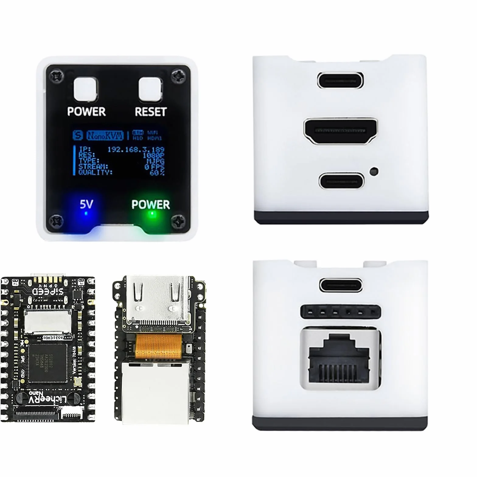 Sipeed NanoKVM Mini Remote Control Server, 1TOPS NPU 1GHz C906 RISC-V Linux Single Board Computer, 100M Netzwerkanschluss (Full-Paket)
