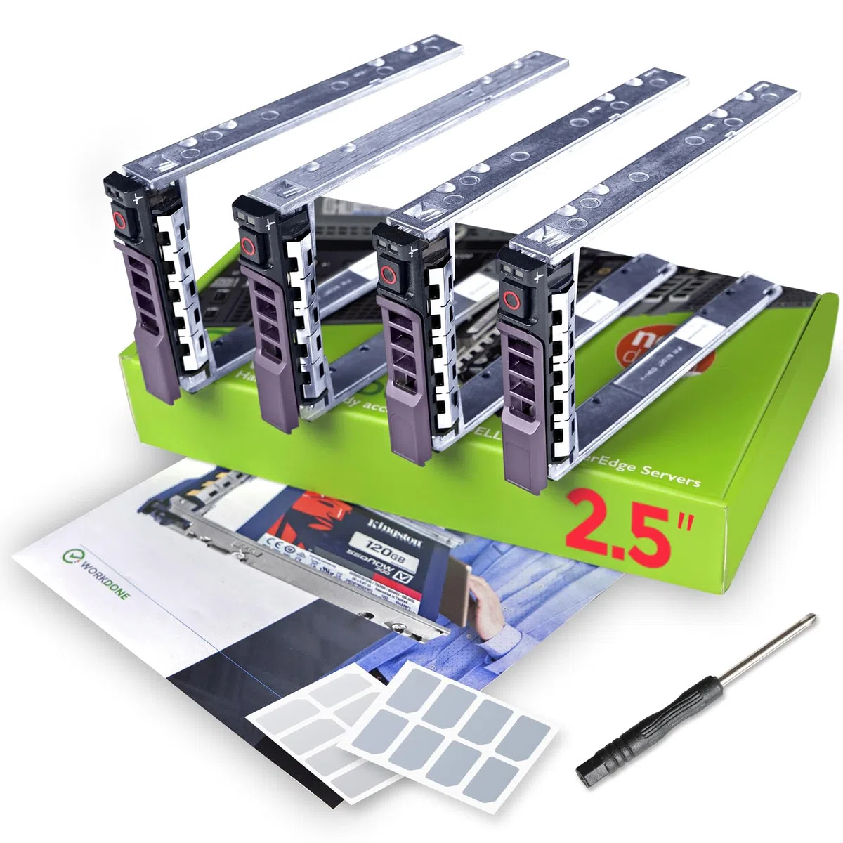 WORKDONE 4er Pack - 2,5-Zoll Hard Drive Caddy Tray Festplattenrahmen - kompatibel für Dell PowerEdge Servern - T440 T640 R330 R430 T430 R630 T630 R730 R830 R930 R320 R420 - HDD Träger Rahmen