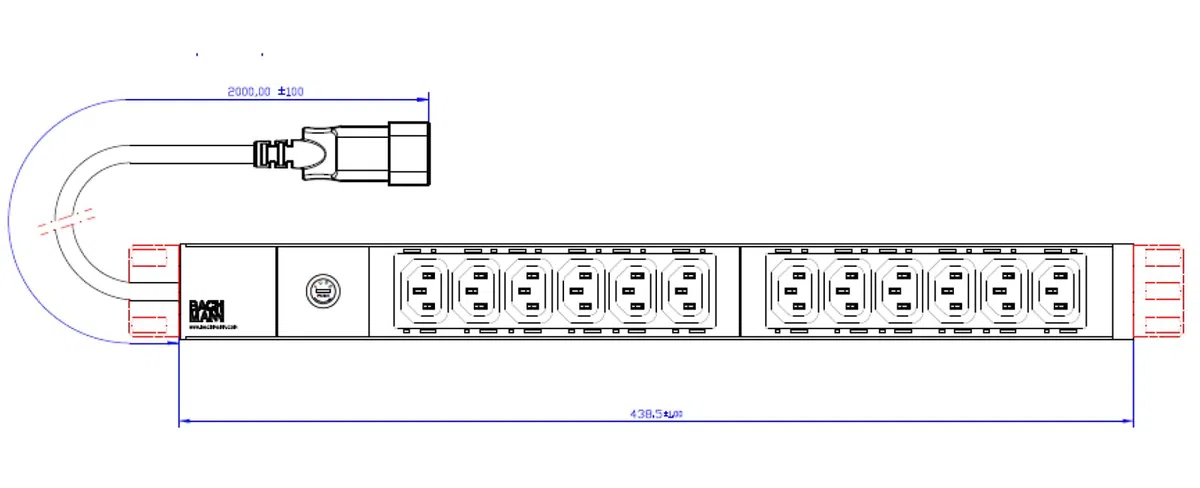 BACHMANN IT PDU Alu 19" 1HE 12 x C13 Buchse C14 Stecker