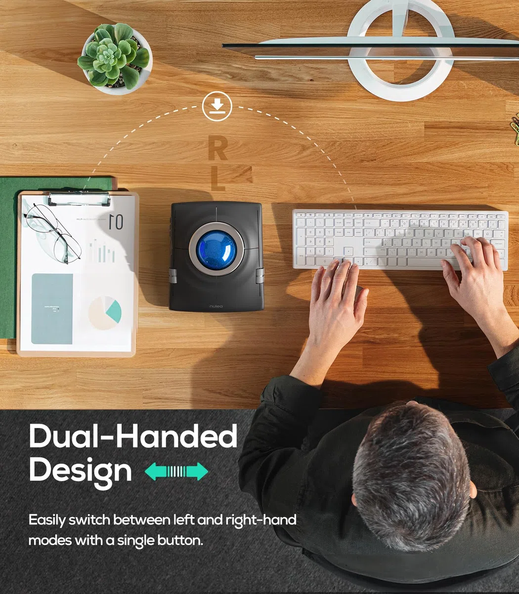 Nulea M512 Wireless Trackball Mouse, Ergonomischer 55mm Trackball, einstellbare DPI für präzise Steuerung, Links- oder Rechtshänder kompatibel Blau
