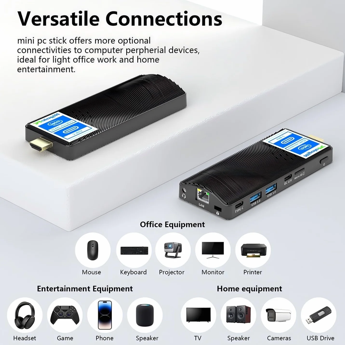 Mini PC Stick Win 11 Pro, Fanless Mini Computer, Celeron J4125 8GB 256GB eMMC 2.7 GHz, USB-C, USB3.0 X 2, RJ45 Gigabit Ethernet 4K 60Hz, WiFi BT 5.2 HDMI 2.0 für Geschäft Zuhause Büro