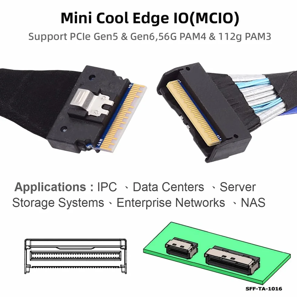 PCI-E 5.0 Mini Cool Edge IO MCIO PCI-E Slimline 8i 74-poliger Stecker auf SFF-8654 SAS 4.0 74-poliger Stecker, Verlängerungskabel, 50 cm