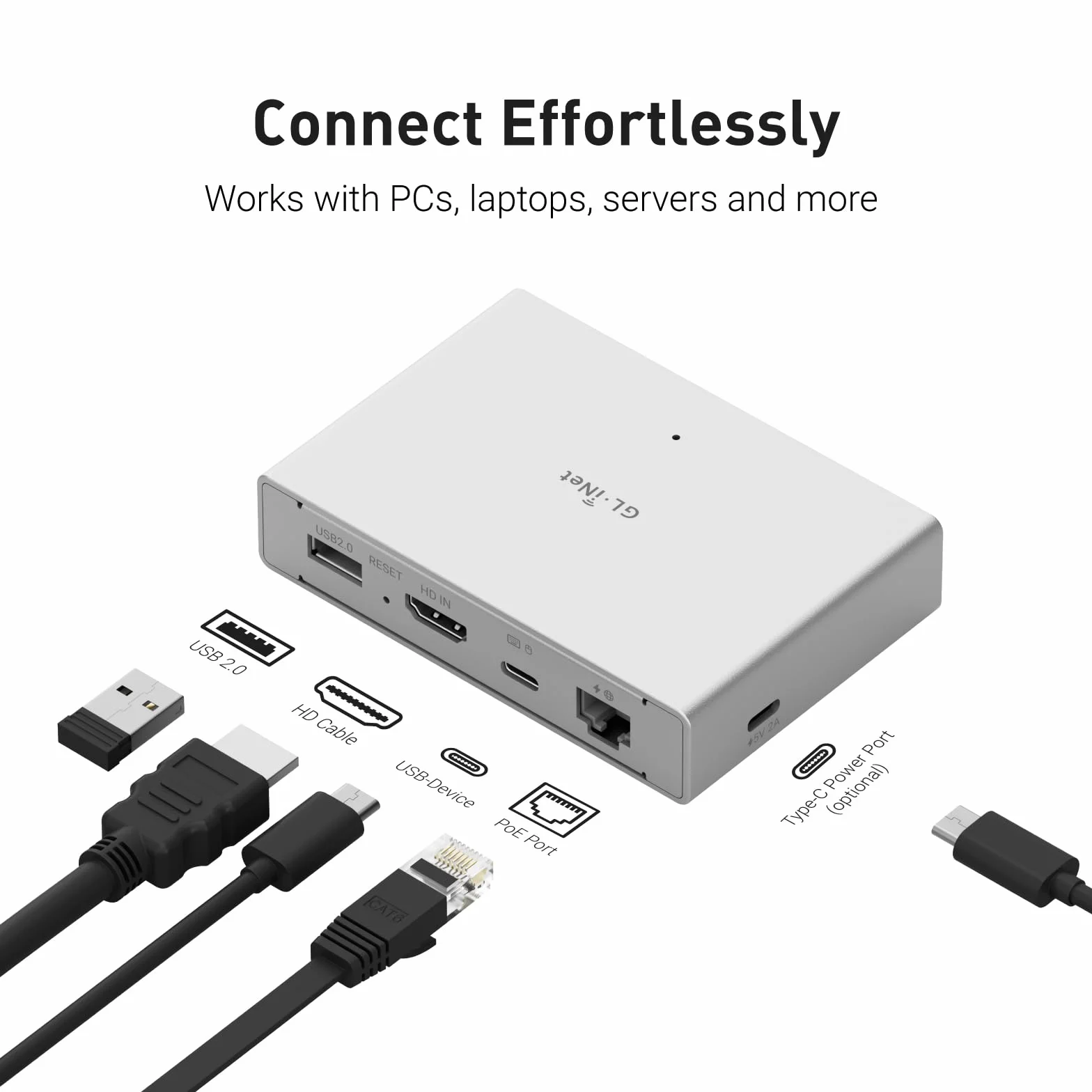 GL.iNet Comet PoE (GL-RM1PE) Remote KVM Control Over Internet - PoE/Type-C Dual Power Option, 4K@30Fps, 32GB EMMC Tailscale Support for PC Server Remote Access Power Management Adapted KVM Switches