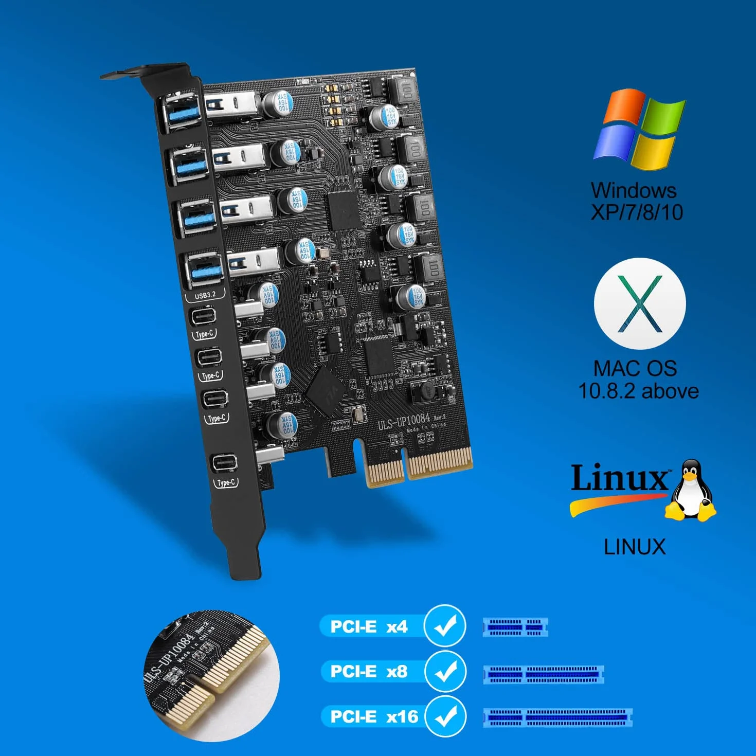 PCIE USB 3.2 Karte 8 Ports (4 Typ A, 4 Typ C), 10Gbps PCI Express Erweiterungskarte Intern USB Konverter für Desktop PC Windows