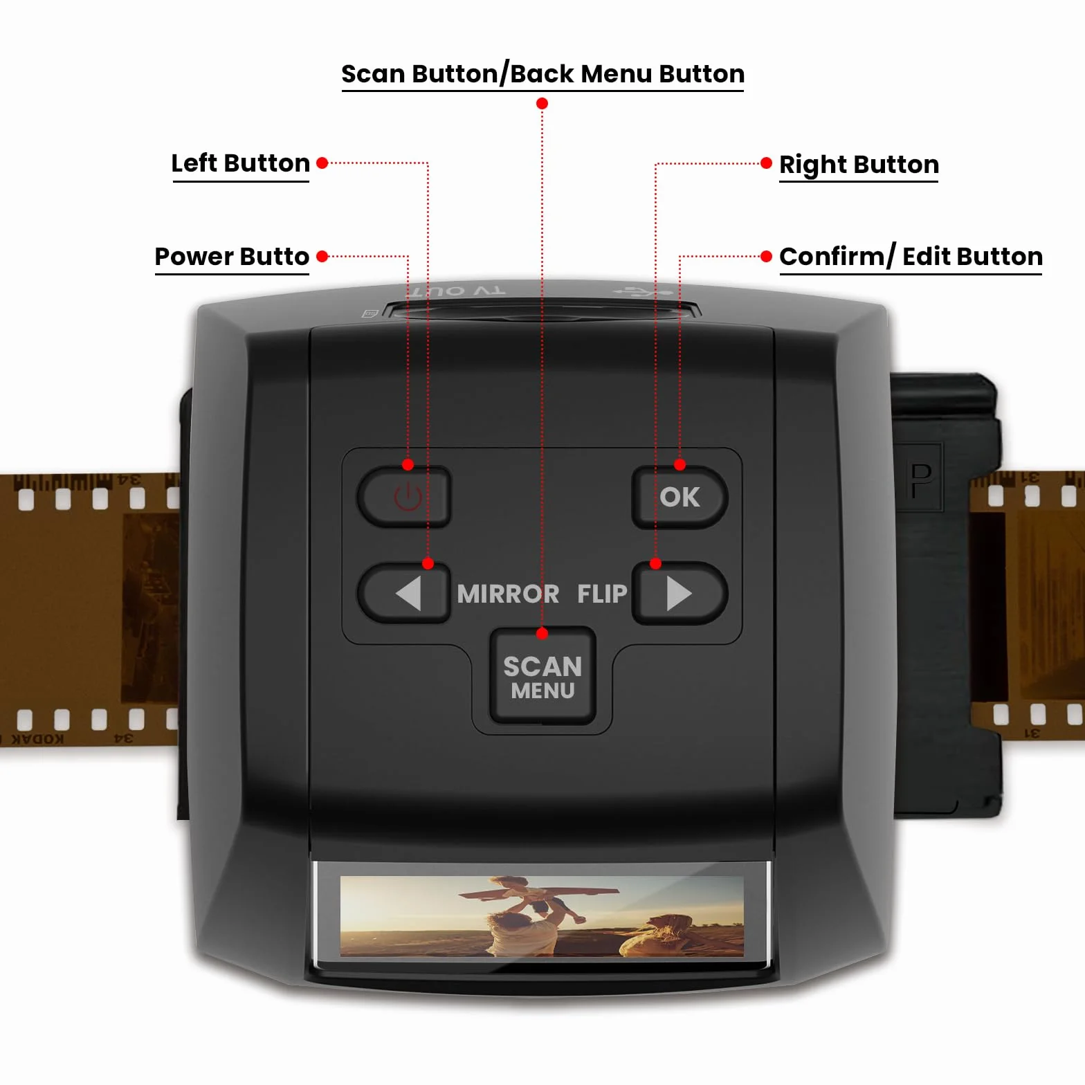 Digitaler Mini-Scanner für Filme und Dias, konvertiert Negative und Dias aus 35 mm, 126, 110, Super 8 und 8 mm Filmen in 22-Megapixel-JPEG-Bilder, 2,4-Zoll-LCD-Bildschirm