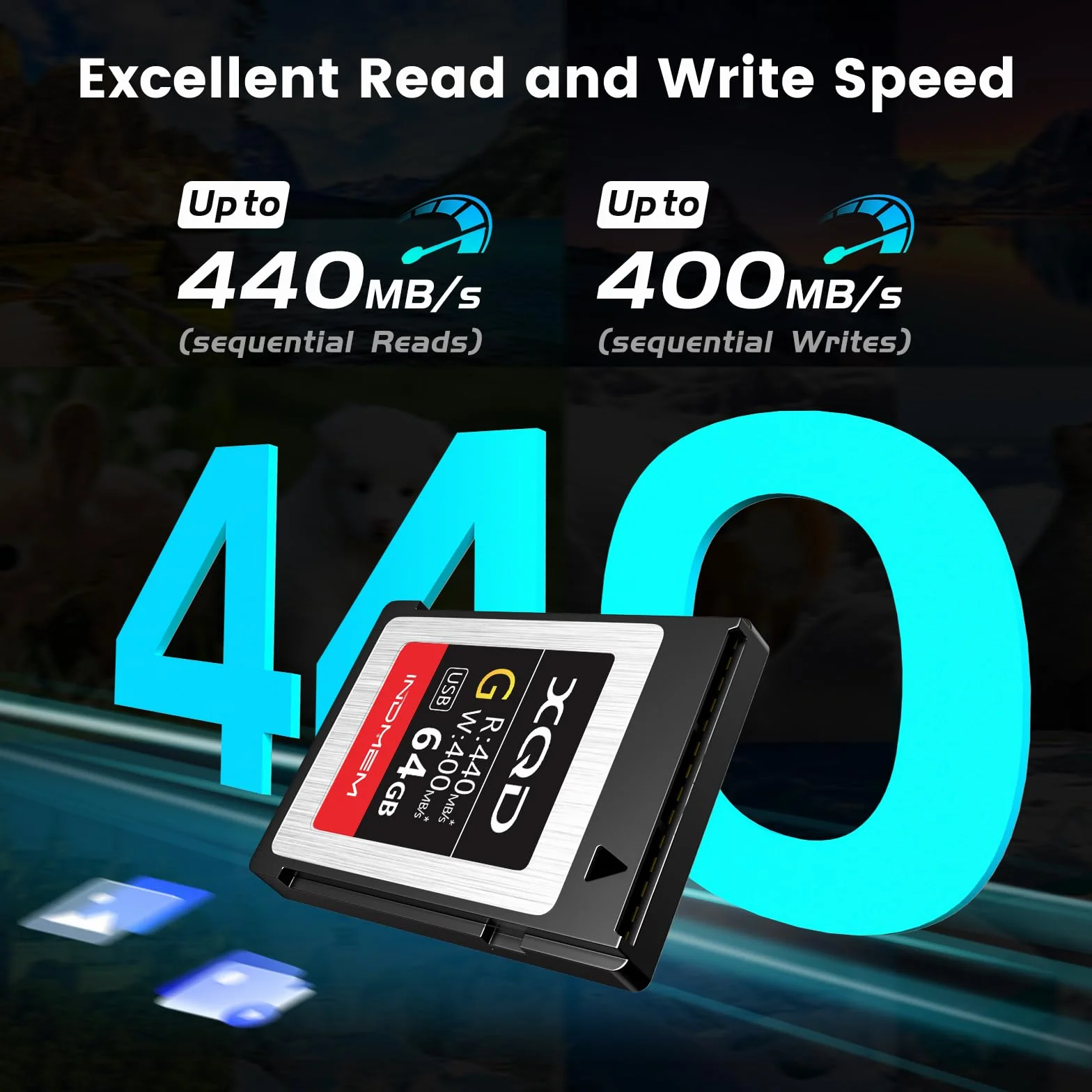 INDMEM 64GB XQD Card Tough MLC XQD 5X Flash Memory Card High Speed G Series (Read 440MB/s and Write 400MB/s)