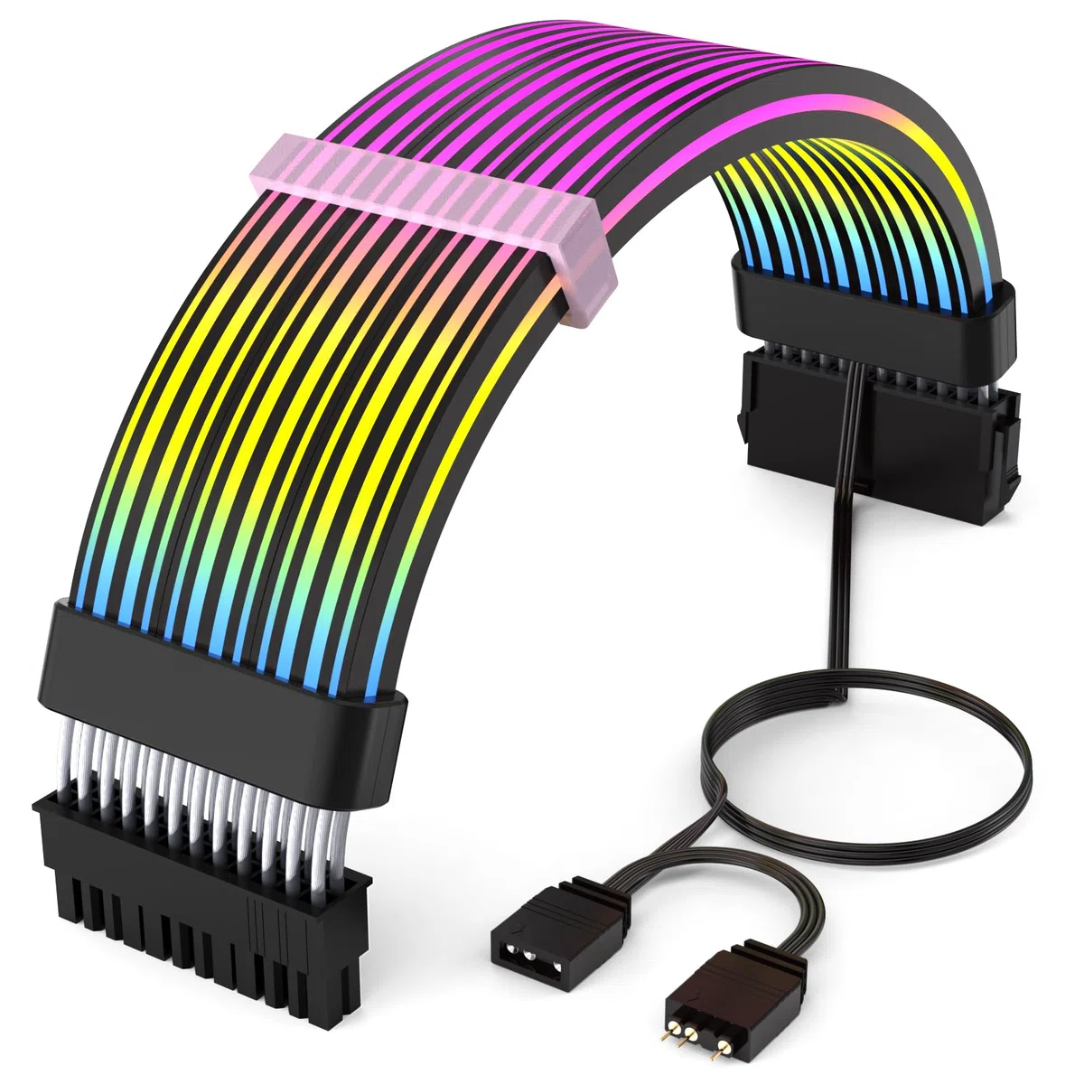Sirlyr 24 Pin RGB Kabel,RGB PSU Kabel Verlängerungen - 5V 3Pin Addressable ARGB Motherboard Netzteil passend für schwarze PC Gehäuse Build Black Style