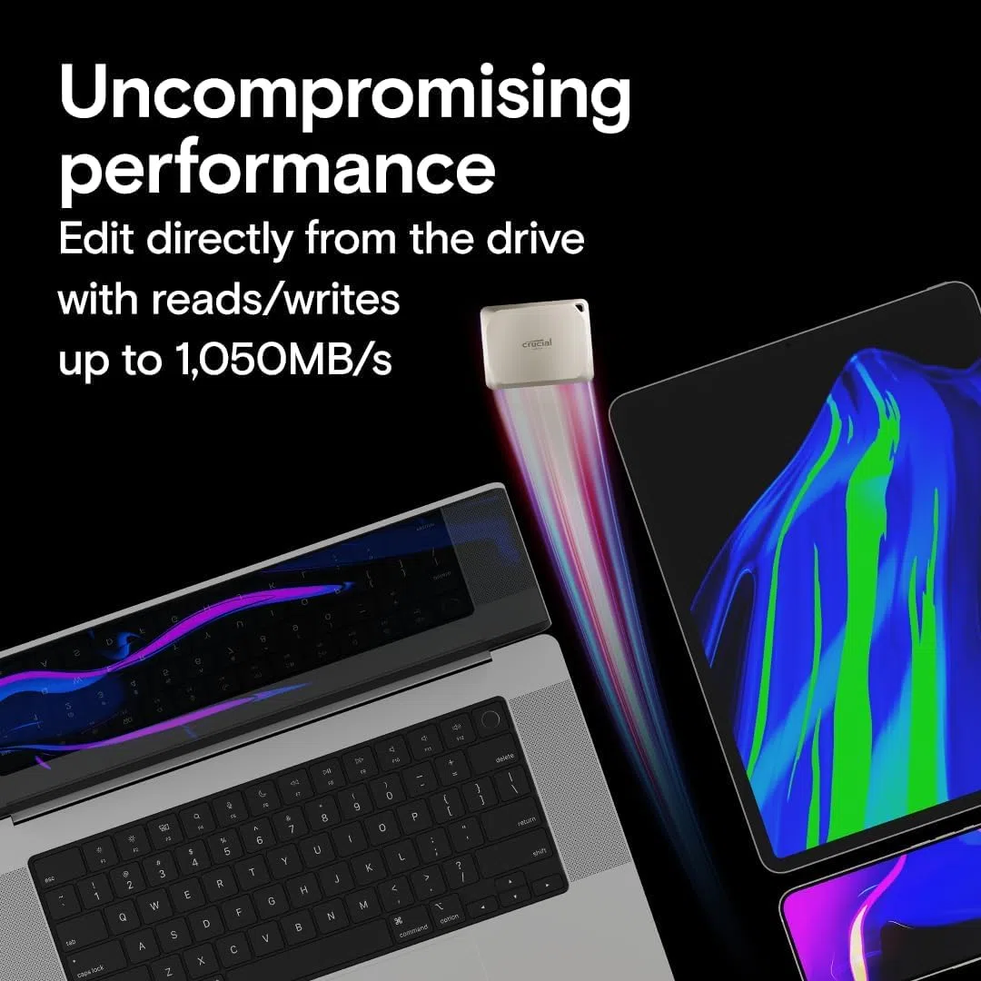 Crucial X9 Pro für Mac 1TB Portable SSD Festplatte, bis zu 1050MB/s Lesen/Schreiben, Mac Ready, IP55 Wasser- und Staubgeschützt, Externe Solid State Drive, USB-C 3.2 - CT1000X9PROMACSSD9B02