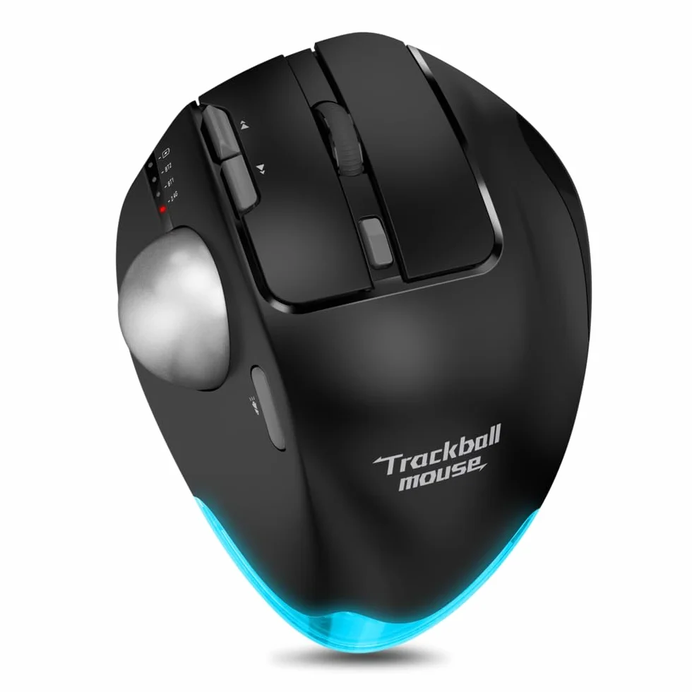 zelotes Trackball Maus Kabellos,Kabellose Bluetooth Maus,4800DPI,BT 5.0/3.0 + 2.4G,Daumenbedienung,Wiederaufladbar Ergonomische Funkmaus mit USB-Empfänger für Laptop,PC,Tablets,Schwarz