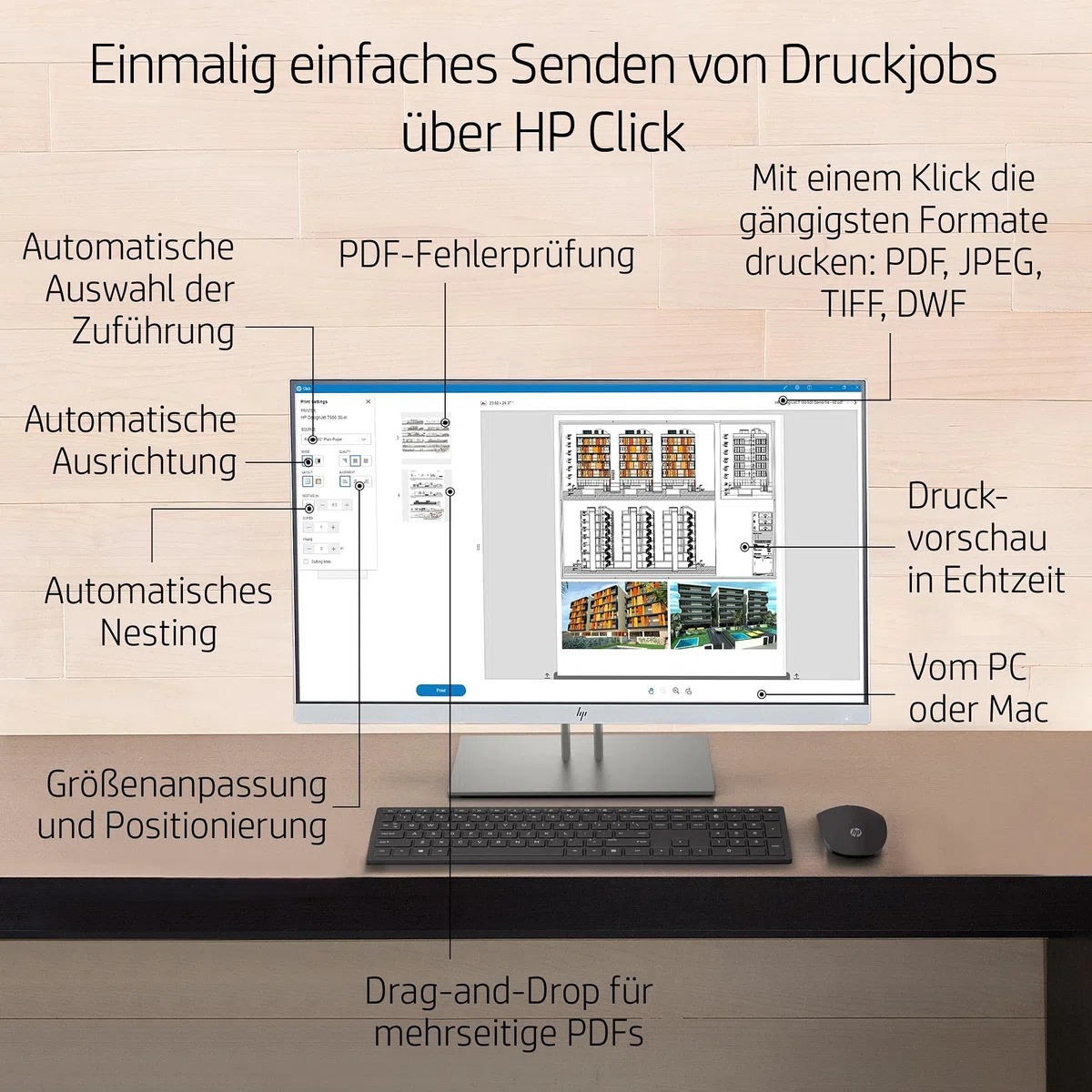 HP DesignJet T650 Großformatdrucker, 36 Zoll, bis zu A0, mobiles Drucken, Wi-Fi, Gigabit Ethernet, Hi-Speed USB 2.0 (5HB10A), Schwarz