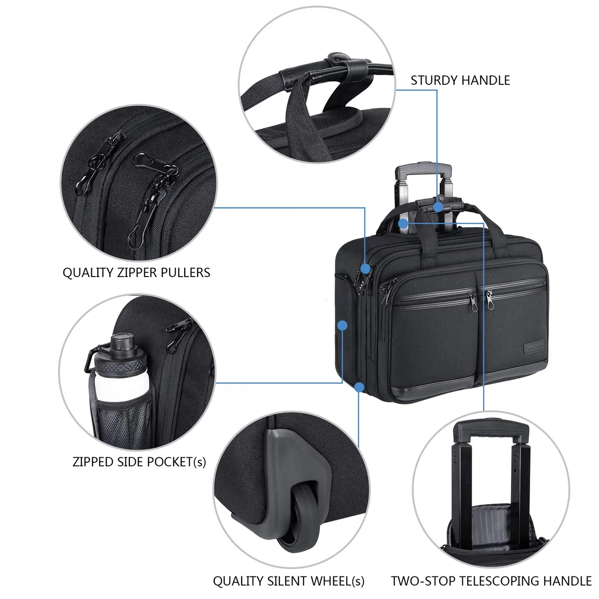 KROSER Trolley Business, Handgepäck Koffer mit Rädern Bis zu 17,3 Zoll Laptop wasserdichte Übernacht-Rolltasche mit RFID-Taschen für Reisen/Schule/Männer/Frauen-Schwarz MEHRWEG