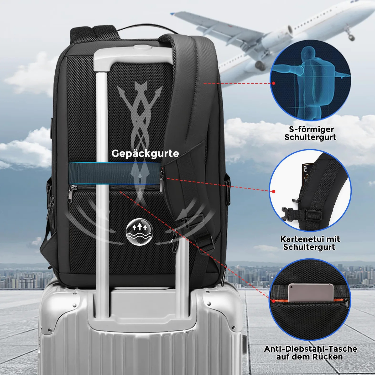 FENRUIEN Laptop Rucksack Erweiterbarer 17 Zoll, 26-35L Business & Reise-Backpack mit USB & Laptopfach, für Herren, Damen, Mädchen, Teenager