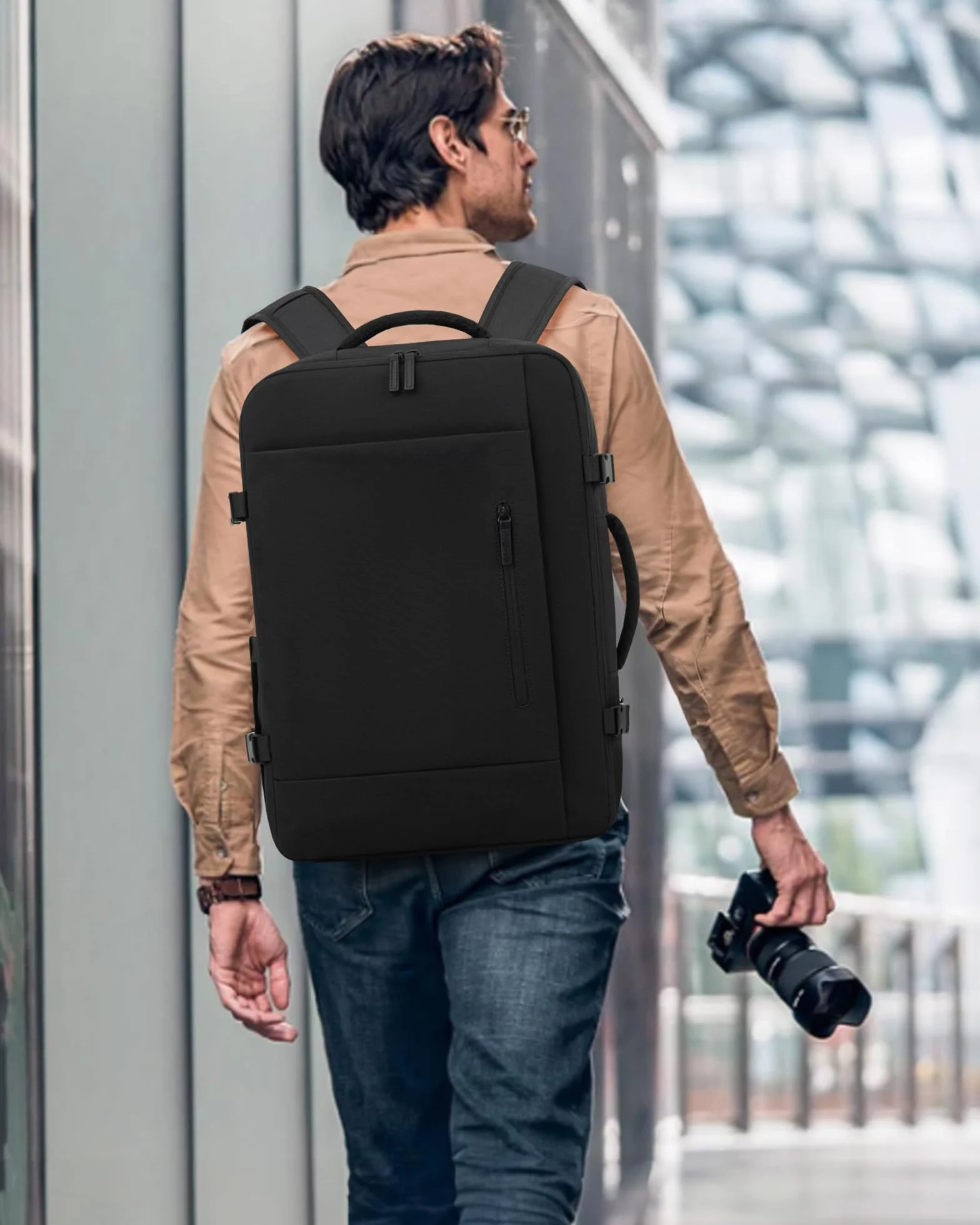 LOVEVOOK Handgepäck Rucksack, 40L Groß Reiserucksack Herren Damen Kofferrucksack Flugzeug Tasche, Travel Backpack Carry On Luggage für 17 Zoll Laptop, Reisetasche Koffer Cabin Bag für Reise, Schwarz