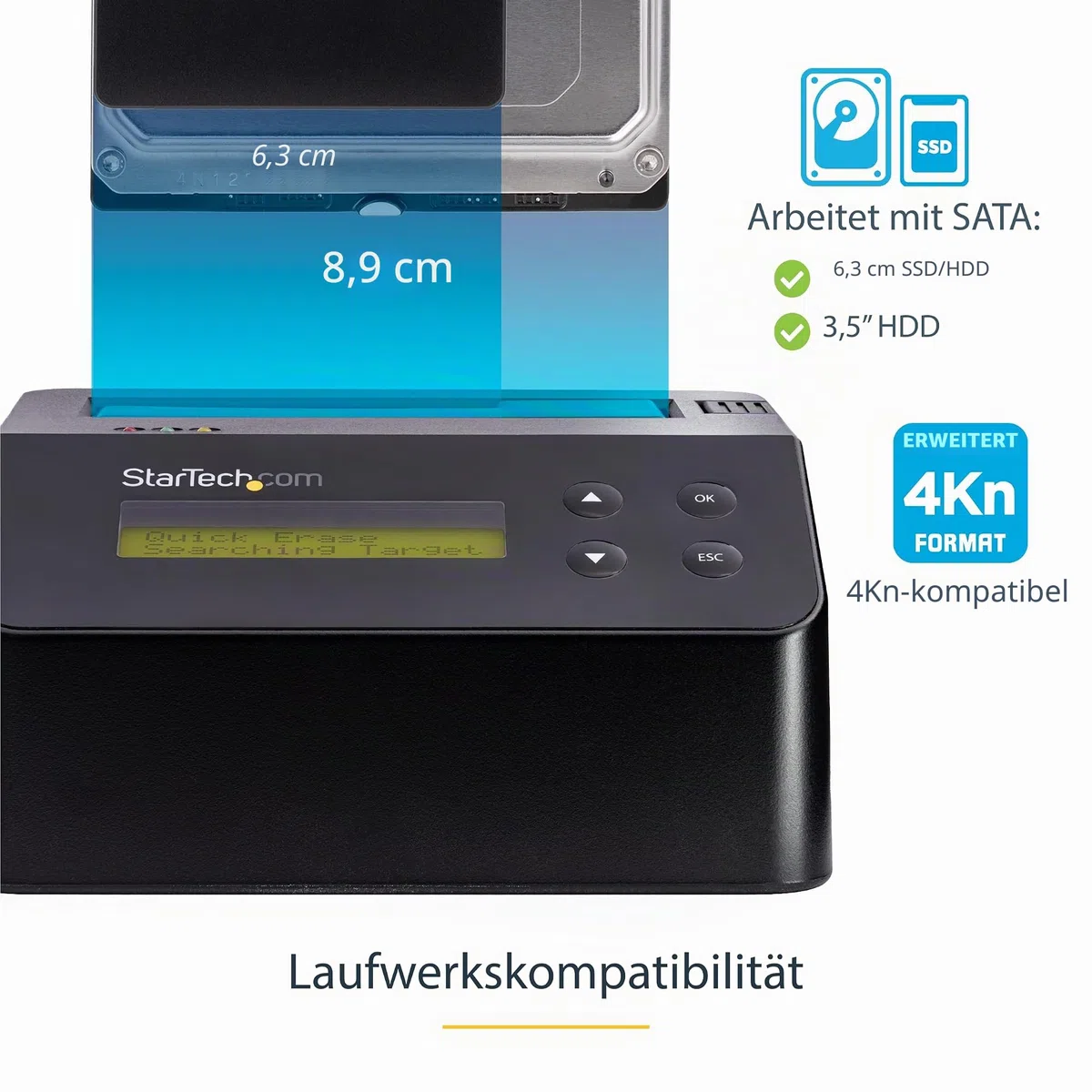 StarTech.com Festplatten Eraser - für 2,5" / 3,5" SATA SSD Laufwerk - USB 3.0 - 4Kn Unterstützung - Festplatten Dock