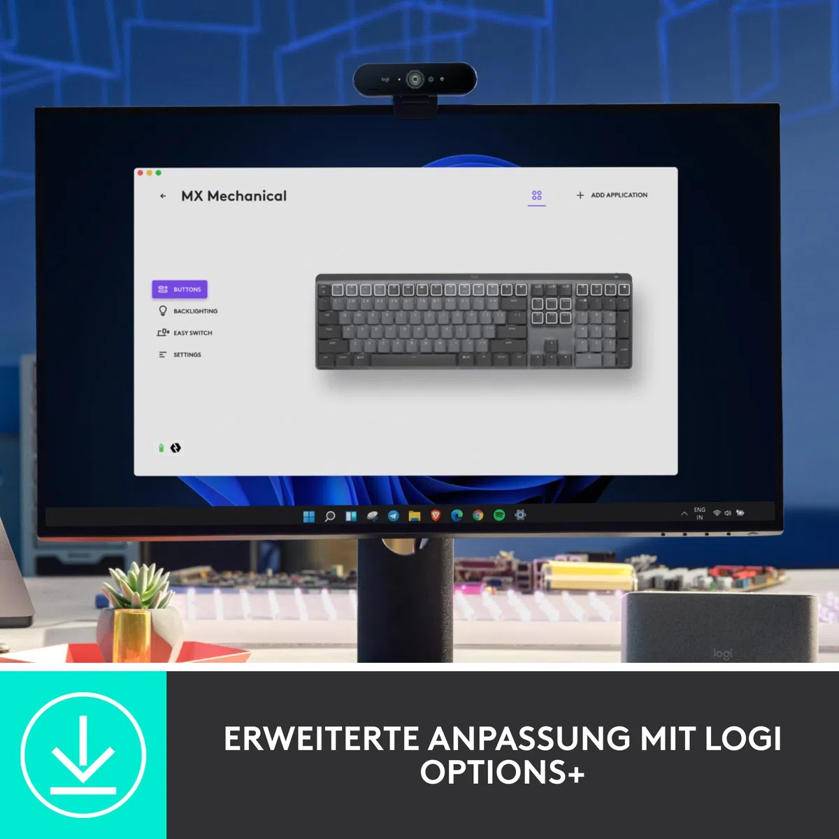 Logitech MX Mechanische kabellose beleuchtete Performance-Tastatur, Taktile leise Tasten, Hintergrundbeleuchtung, Bluetooth, USB-C, macOS, Windows, Linux, iOS, Android, Metall, Deutsches QWERTZ - Grau