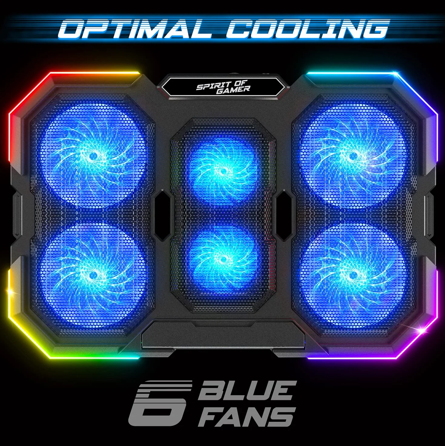 SPIRIT OF GAMER, Laptop Kühler 10" bis 17", 6 leise Lüfter, Kompatibel mit PS5, PS4, Xbox & PC, Notebook Cooler, RGB hintergrundbeleuchtete Kühlplatte