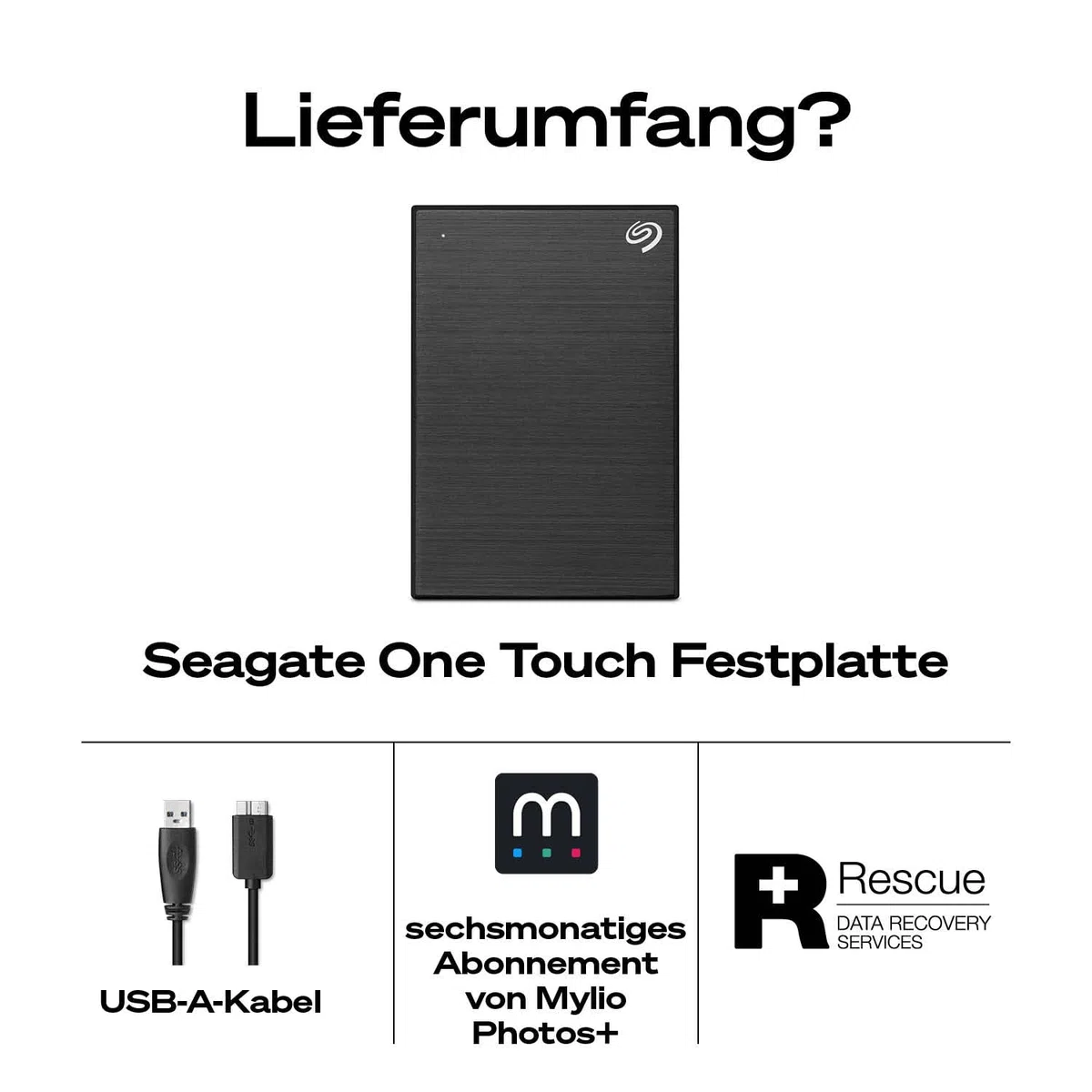 Seagate One Touch 4TB tragbare externe Festplatte, USB 3.0, Space Gray, Hardwareverschlüsselung mit Kennwortzugriff