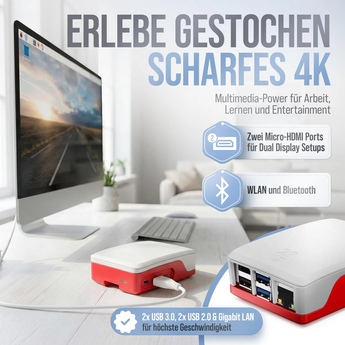 Raspberry Pi 5 8GB Starter Set 128GB Edition Netzteil 27W Gehäuse mit Lüfter 4K Micro HDMI Kabel