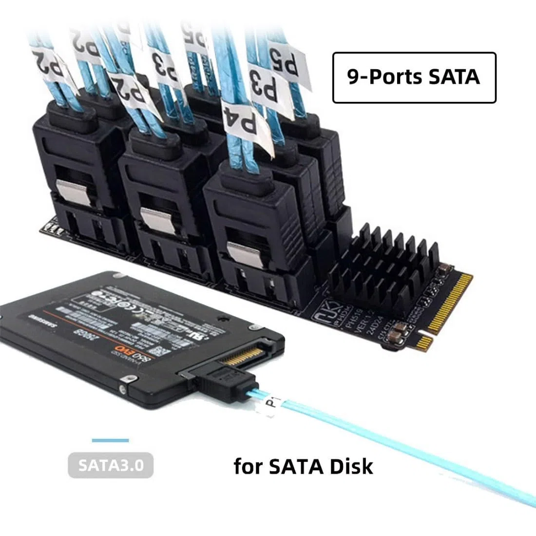 Chenyang 9 Port M.2 auf SATA 3.0 Adapter PCIe 3.0 SATA III Erweiterungskarte 6Gbit/s