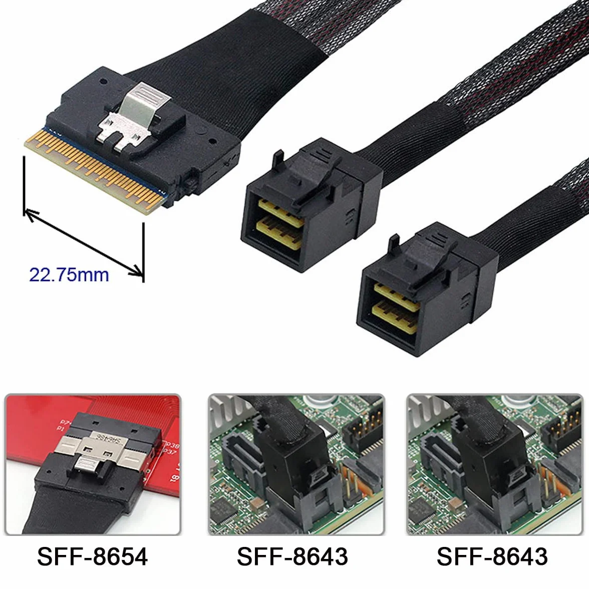 cablecc PCI-E Ultraport Slimline SAS Slim 4.0 SFF-8654 8i 74pin auf Dual SFF-8643 4i Mini SAS HD Kabel PCI-Express