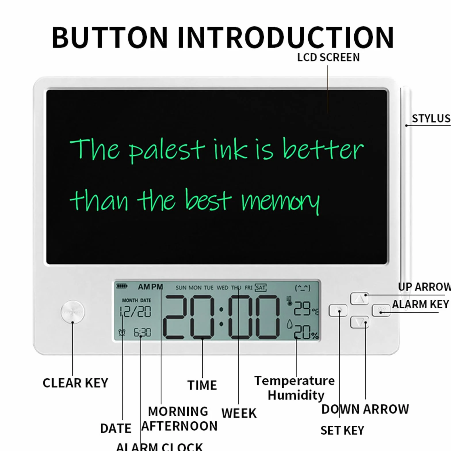 Maizoon Elektronischer Kalender mit LCD-Großschreibtablett, Digitaluhr, Datumsanzeige, Wordpad