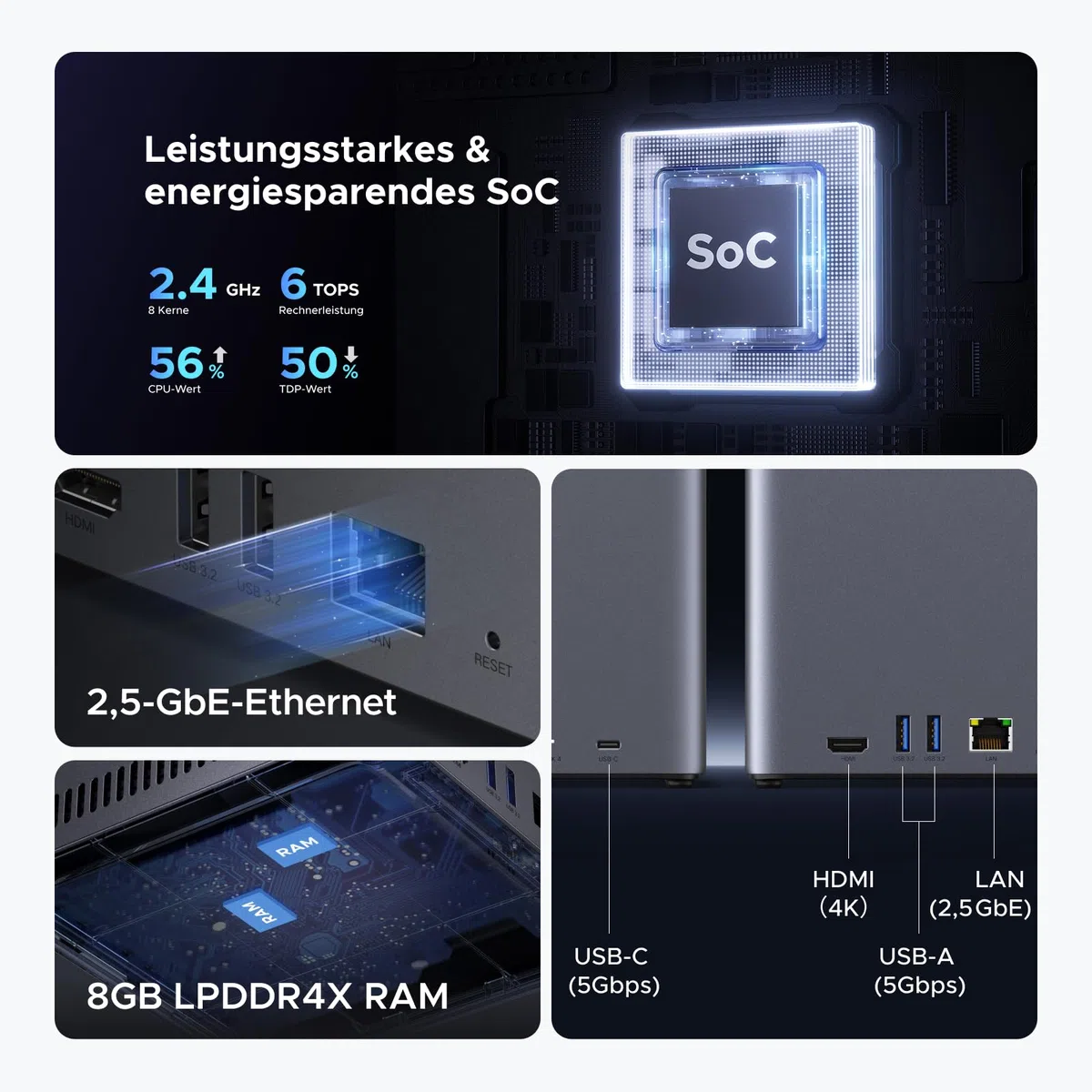UGREEN NASync DH4300 Plus 4-Bay NAS mit 100W USB C Kabel (Diskless)