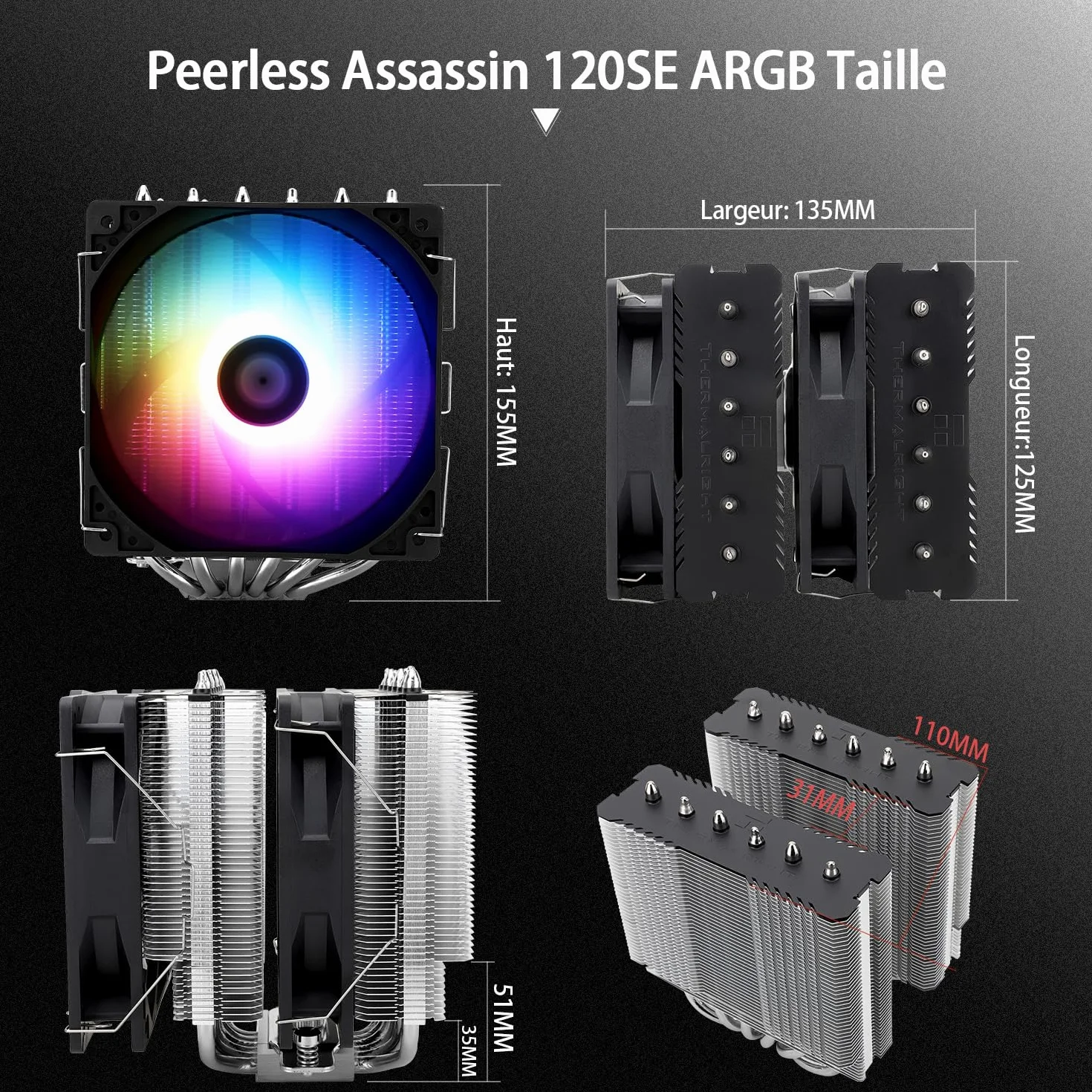 Thermalright Peerless Assassin 120 SE ARGB CPU-Luftkühler, 6 Heatpipes CPU-Kühler, Dual 120mm TL-C12C-S PWM Lüfter, Aluminium Kühlkörperabdeckung, für AM4/AM5/Intel LGA1851/1700/1150/1151/1200
