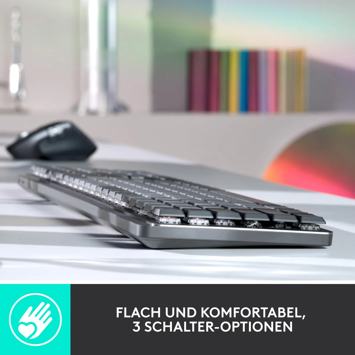 Logitech MX Mechanische kabellose beleuchtete Performance-Tastatur, Taktile leise Tasten, Hintergrundbeleuchtung, Bluetooth, USB-C, macOS, Windows, Linux, iOS, Android, Metall, Deutsches QWERTZ - Grau