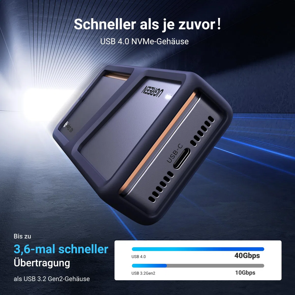 UGREEN USB 4 M2 Gehäuse, 40Gbps NVMe Gehäuse mit leistungsstarker Kühlleistung, USB M2 SSD Adapter für Datenspeicher, kompatibel mit MacBook Pro M5 Pro/M5 Max, HP Celeron N4120, Mac mini M4