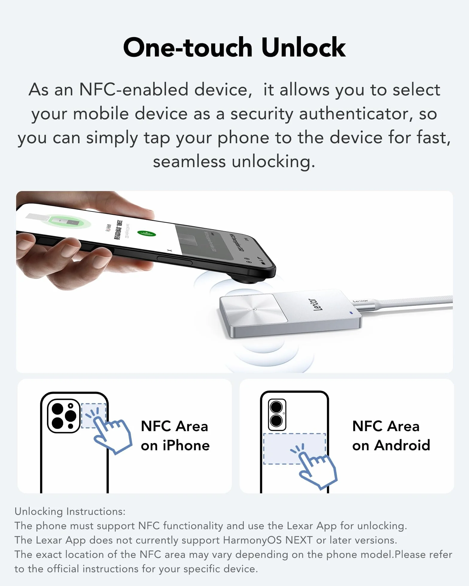 Lexar TouchLock Tragbare SSD 1TB mit One-Touch-NFC-Verschlüsselung Authentifizierung, Externe Solid-State-Laufwerke USB 3.2 Gen2, Magnetische Telefon-SSD-Unterstützung für iPhone 17/16, Tablet, PC