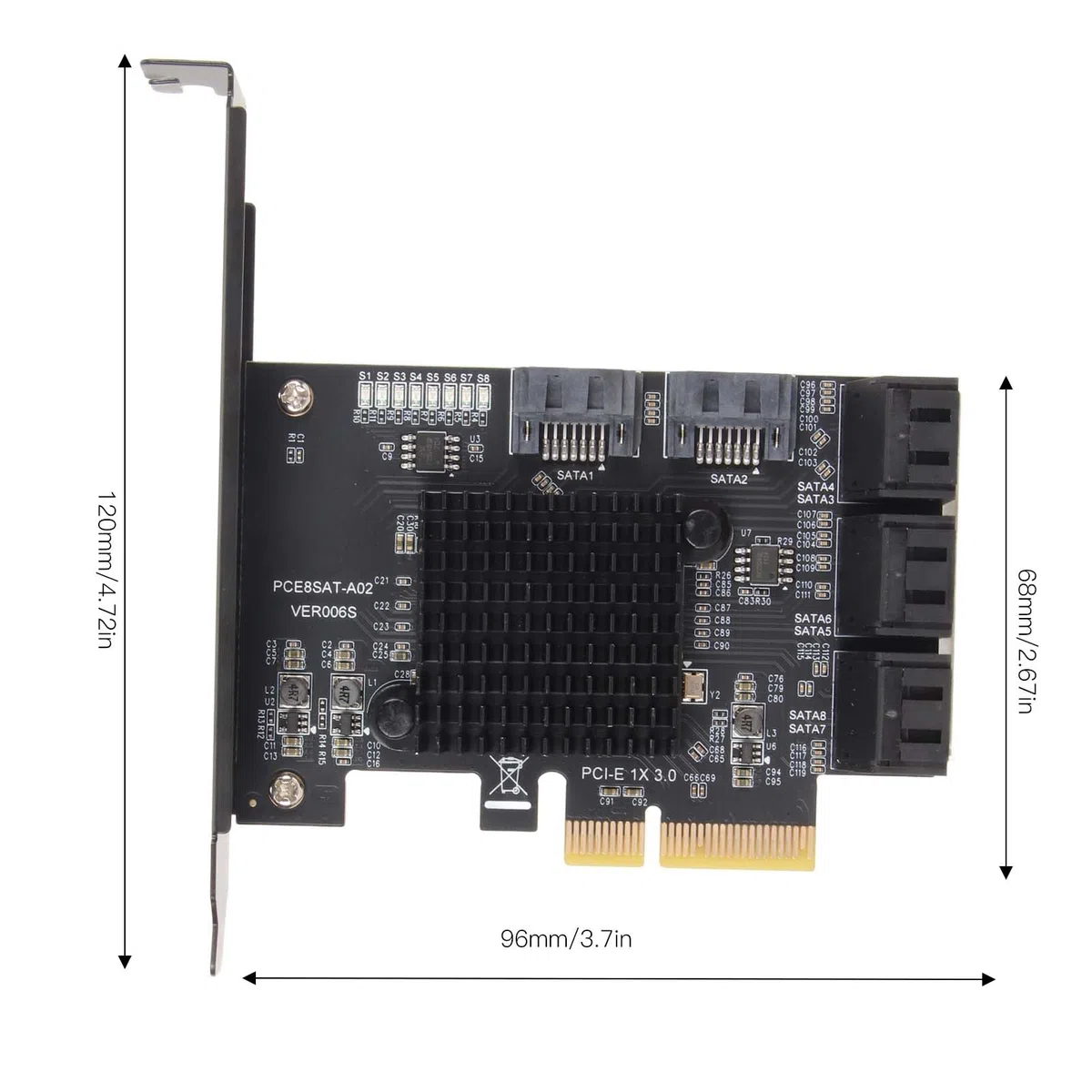 PCIe to SATA 3.0 Karte 8 Port Support Support Heiße Swappbare Boot -System -Festplatte mit Kühlkörper für Linux NAS