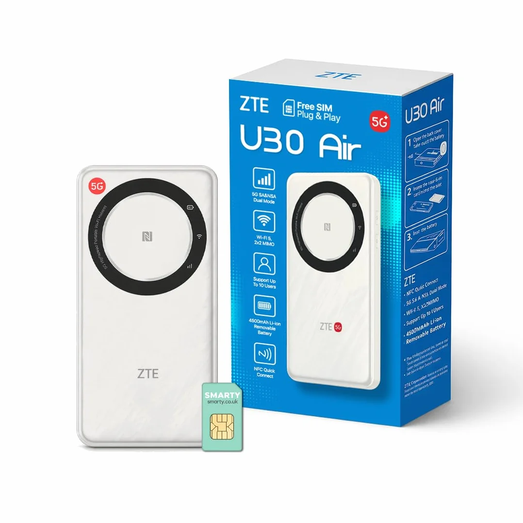 ZTE U30AIR 5G WLAN-Taschen-Router – 5G High-Speed-Konnektivität, Dualband-WLAN, flüssiges Streaming und Spiele, einfache Konfiguration, tragbar, unterstützt mehrere Geräte - Weiß