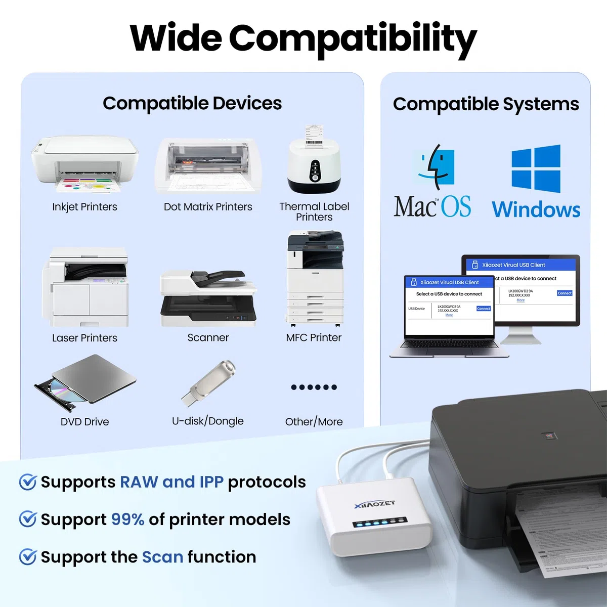 Kabelloser USB-Server Und Druckserver Teilen USB-Geräte (drucker, Scanner Oder Mehr) Über LAN Ethernet Wifi-Netzwerk, Einfache Einrichtung, Kompatibel Mit Windows Mac Linux