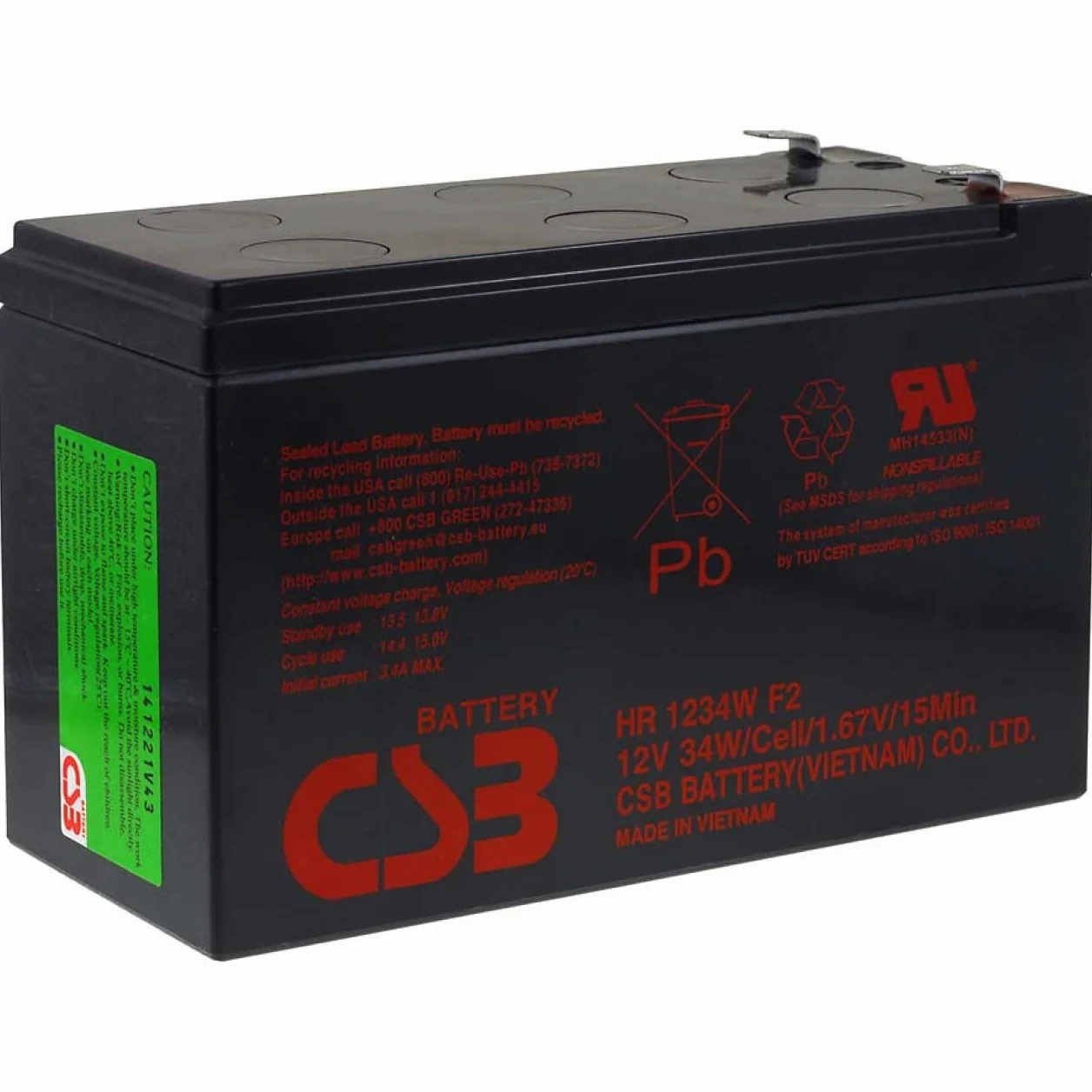 CSB Blei-Akku HR1234WF2, geeignet für APC Back-UPS BE550G, 12 V, 9 Ah