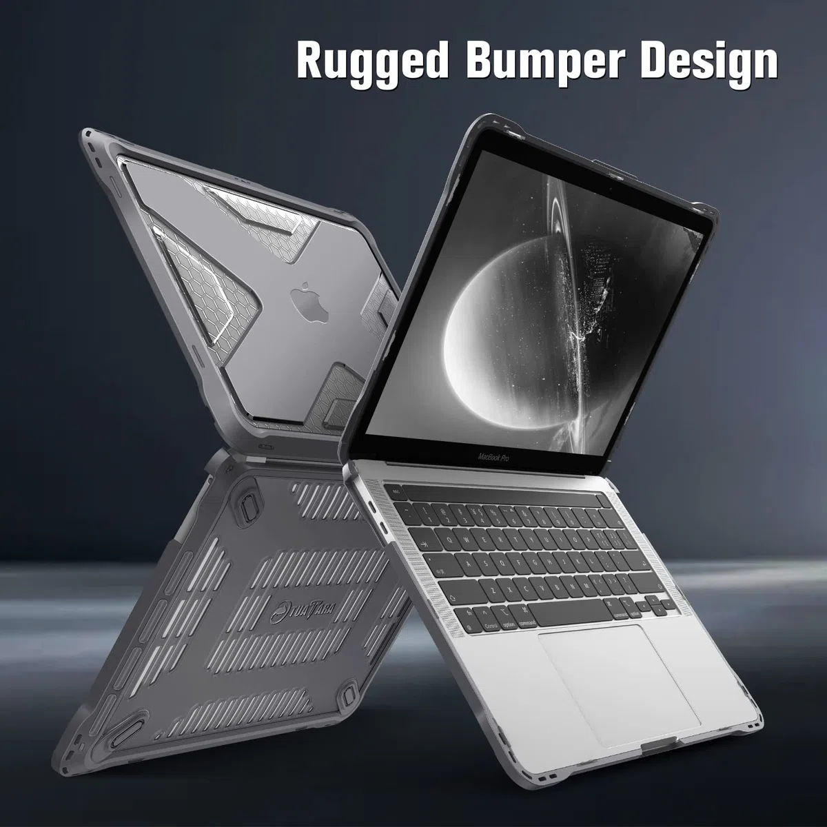 Fintie Hülle Kompatibel mit MacBook Pro 13 Zoll M2/M1 (2022-2016) A2338/A2289/A2251/A2159/A1989/A1706/A1708, Ganzkörper-Rugged TPU Stoßstange Schutzhülle Kompatibel mit MacBook Pro 13, Grau