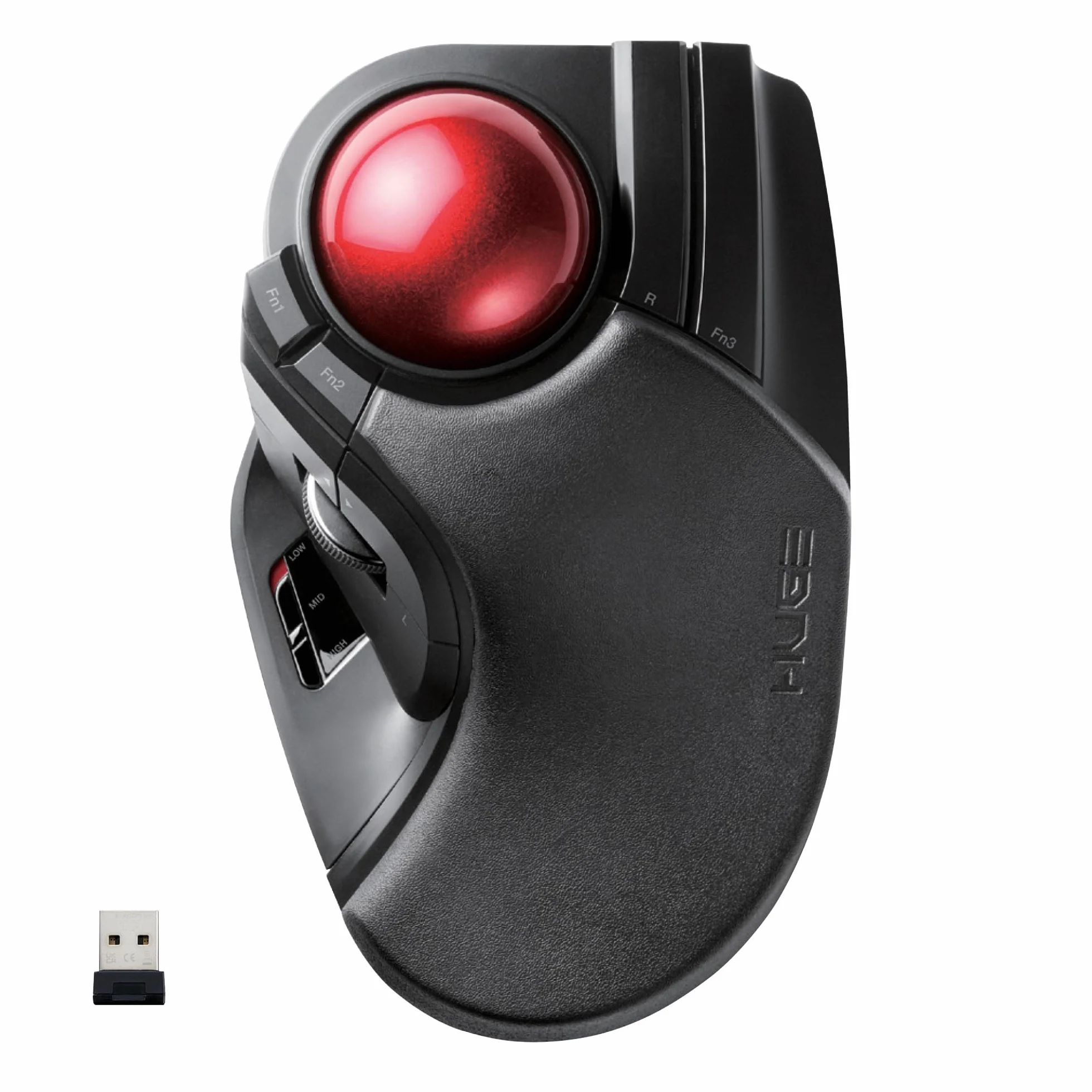 ELECOM 2,4 GHz kabellose Fingerbedienung, große Trackball-Maus, 8-Tasten-Funktion mit glatter Tracking, präziser optischer Gaming-Sensor, Handballenauflage (M-HT1DRBK)