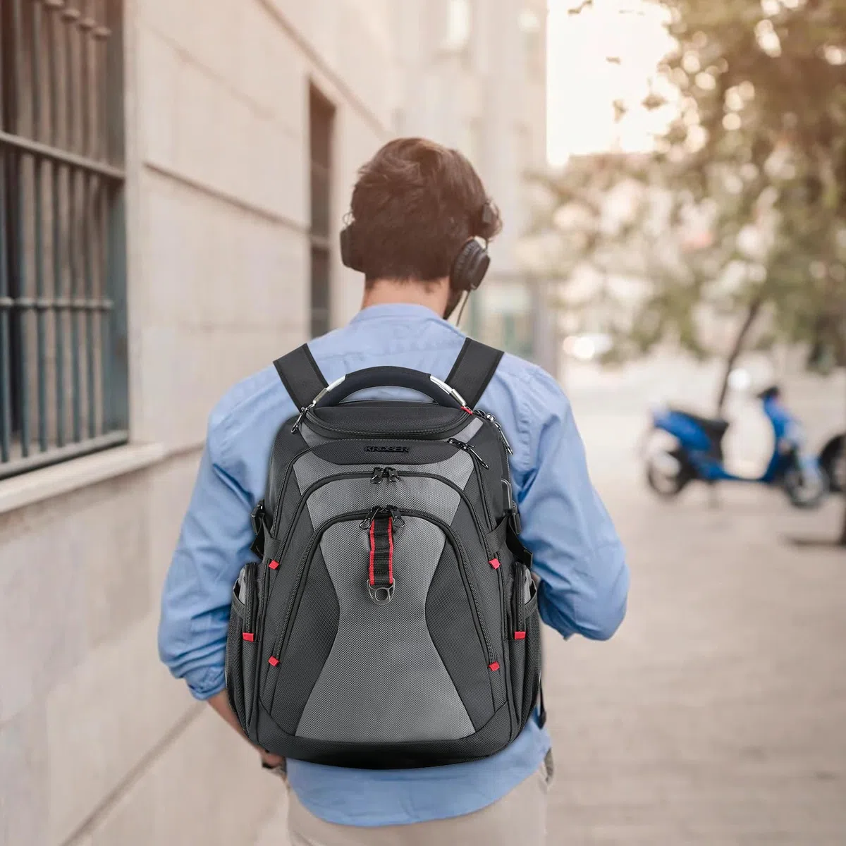 KROSER Laptop Rucksack Herren 17,3 Zoll Reise XL BusinessRucksack Schwerlast Wasserdicht mit Hartgeschältem Sicherheitsraum Ladeanschluss RFID Tasche für Männer/Frauen-Schwarz Grau