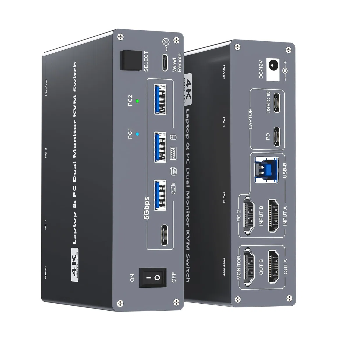 4K USB Type-C Docking KVM Switch 2 Monitore 2 Computer USB-C & Dual HDMI 4K @ 60Hz Dual Monitor KVM Switches für Laptop und Desktop, PD 100W Laden, mit Typ-C 3.1 Gen 2 Kabel & kabelgebundener