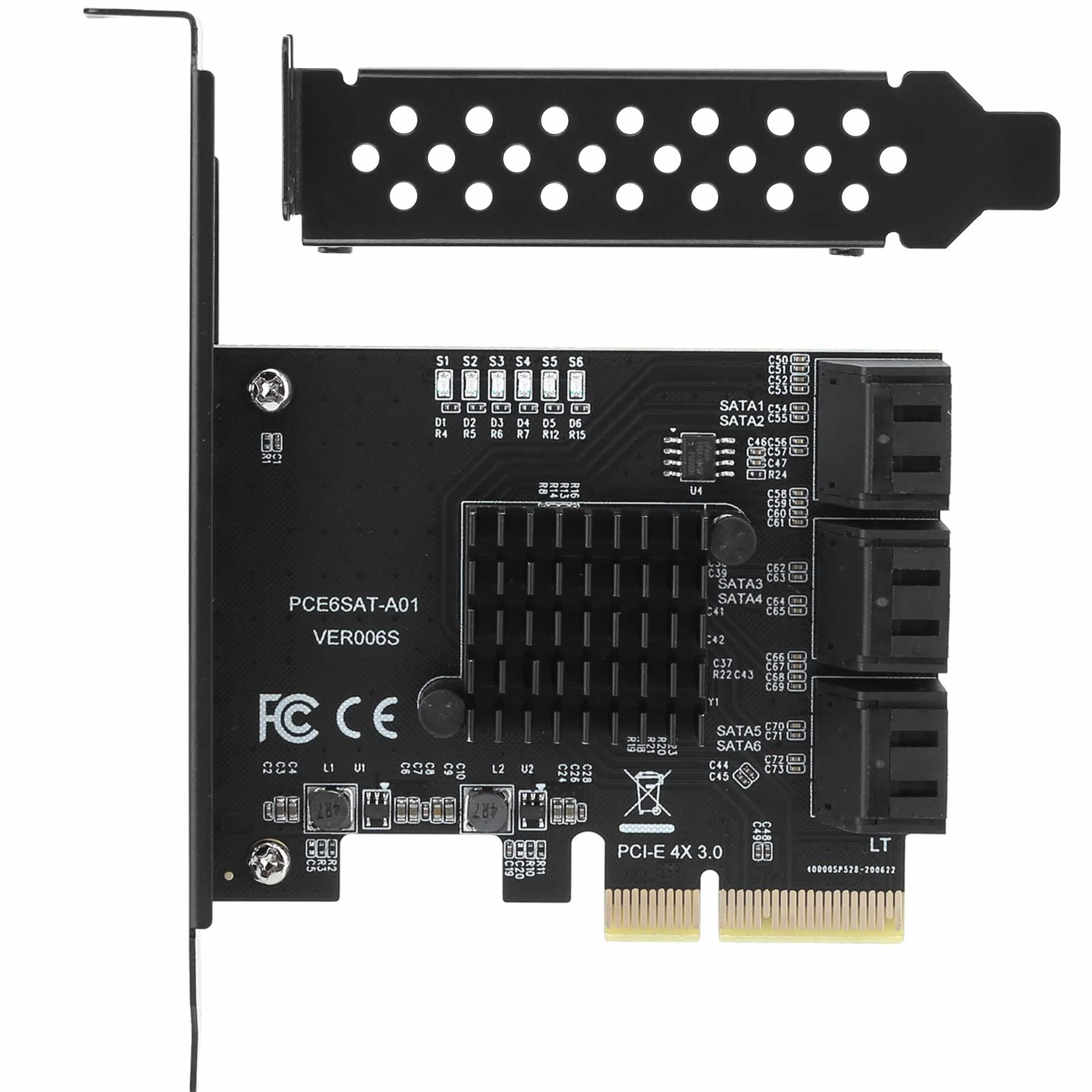 Asm1166 6-Port, PCIE-Sata-Erweiterungskarte, Interne Komponenten, Erweiterungskarte PCIE auf 6 Port SATA3.0 Festplatte 6G PCIE3.0 GEN3 4X-Schnittstellen-Hub-Adapter