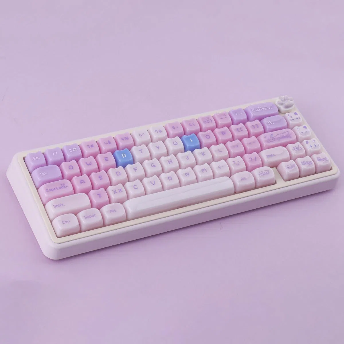 Ceramic Jade Purple Cat Keycaps, 148 Keys Translucent Creamy Jelly Cute Keycaps Mao Profile Custom Keycap for Cherry Gateron MX Swithes Mechanical Keyboards