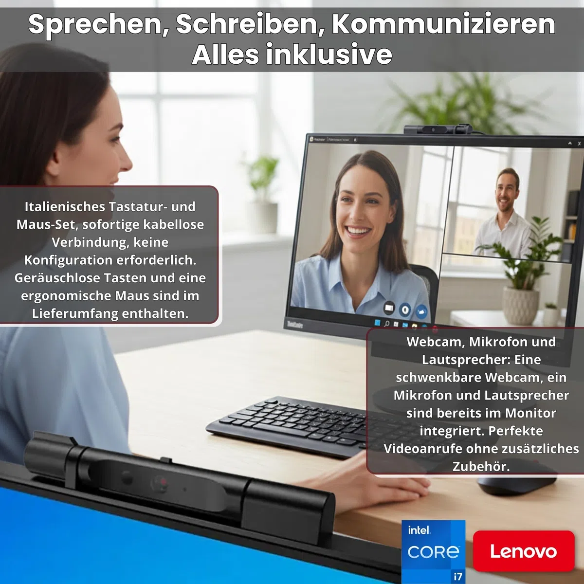 Lenovo All in One ThinkCentre TIO24 24 Zoll Full HD | Intel Core i7 | 16 GB | 512GB SSD | DOKING Station 10 IN 1 Webcam Win 11 Pro 36 Monate Garantie Generalüberholt (Kit Tastatur und Maus Italian)