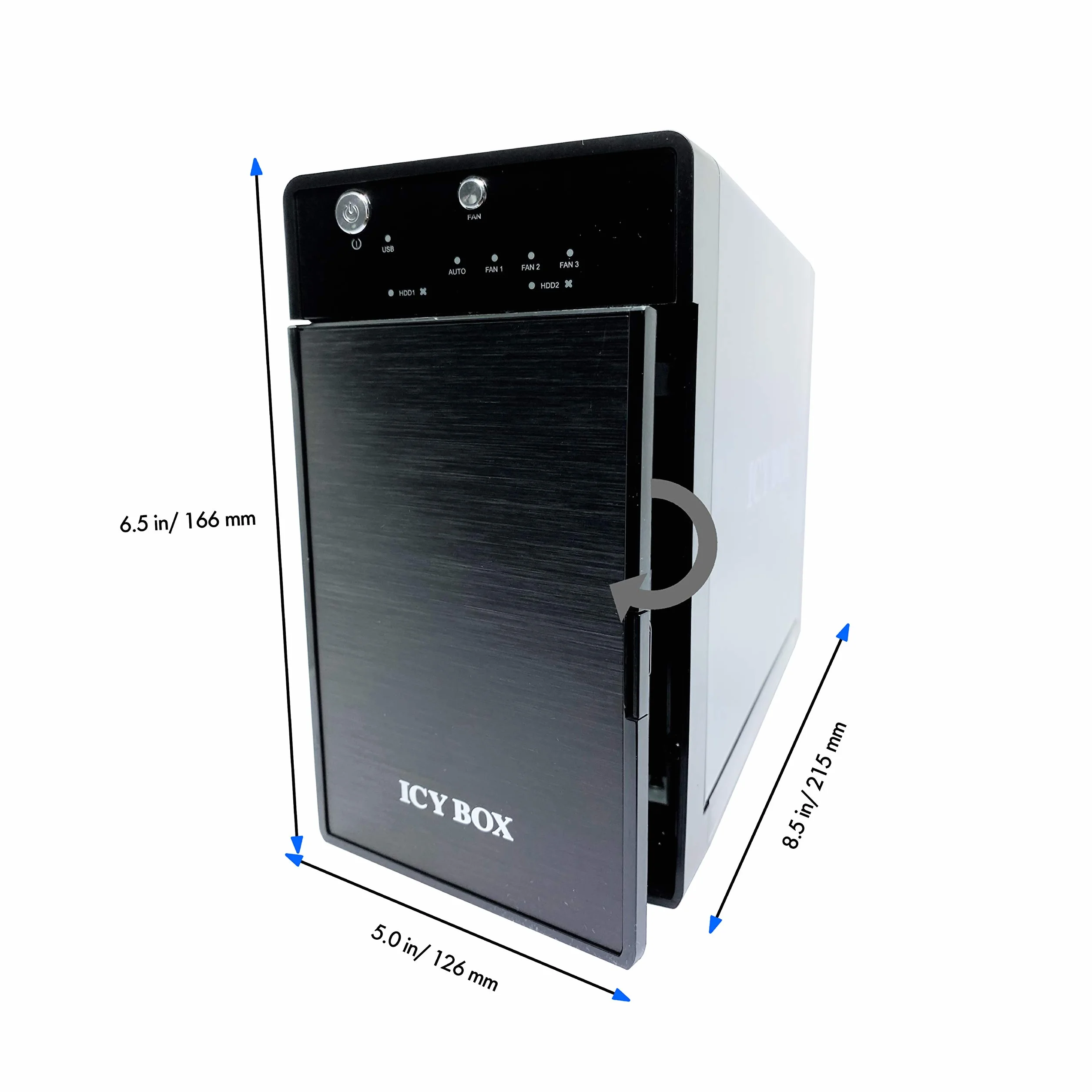 ICY BOX IB-RD3620SU3 Externes 2-fach Gehäuse (Raid 0/1, Single, JBOD) für 2x 3, 5 Zoll SATA i, II, III Festplatten, USB 3.0 (UASP) und eSATA Anschluss, Smart-Lüfter