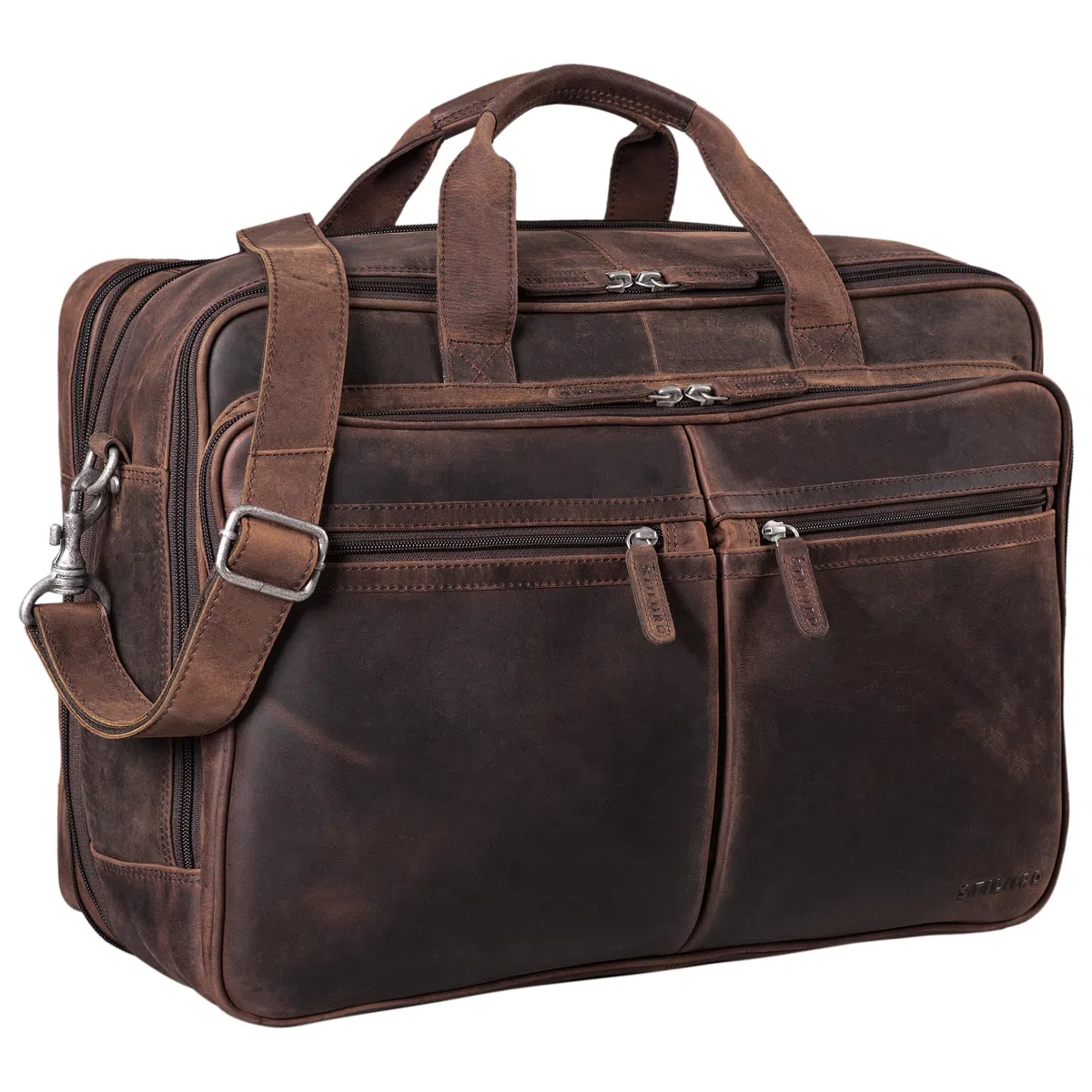 STILORD Gigantus XXL Aktentasche Leder Laptoptasche 17,3 Zoll bis 19 Zoll Sehr Große Umhängetasche Arbeitstasche Bürotasche Businesstasche Echtleder für Damen u. Herren Farbe:schwarz