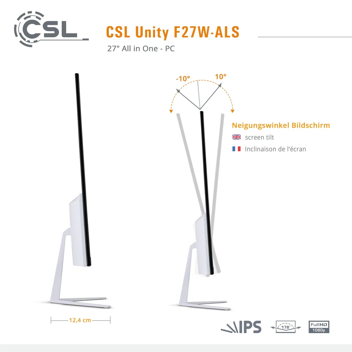 All-in-One-PC CSL Unity F27W-ALS, 68,58 cm (27 Zoll, 1920x1080 Full HD) - Leistungsstarker AIO (Intel N200 CPU 4x3700 MHz, 1000 GB SSD, 16 GB DDR4-RAM, Windows 11 Home), weiß