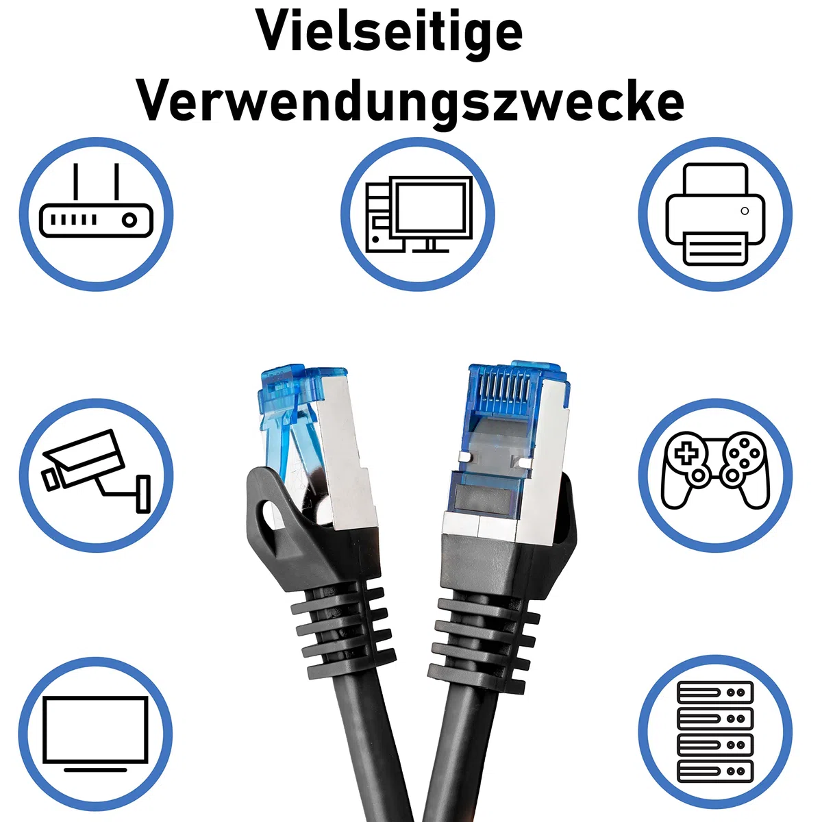 BIGtec - 5 Stück - 3m CAT.7 Gigabit Patchkabel Netzwerkkabel schwarz Kupferkabel Patch Ethernt LAN DSL Kabel CAT7 (RJ45, Cat 7, S/FTP PIMF) 3,00m