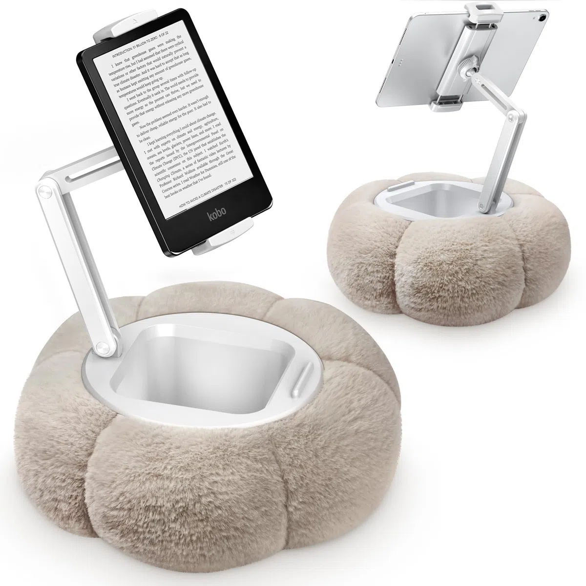 CreaDream Pumpkin Kindle Halterung Kissen, 360° Verstellbarer Tablet IPad Ständer mit Abnehmbarer Snackschale, Kindle Zubehör Kompatibel mit 4,7-13 Zoll Geräten für Bett, Sofa, Videos Shauen (Khaki)