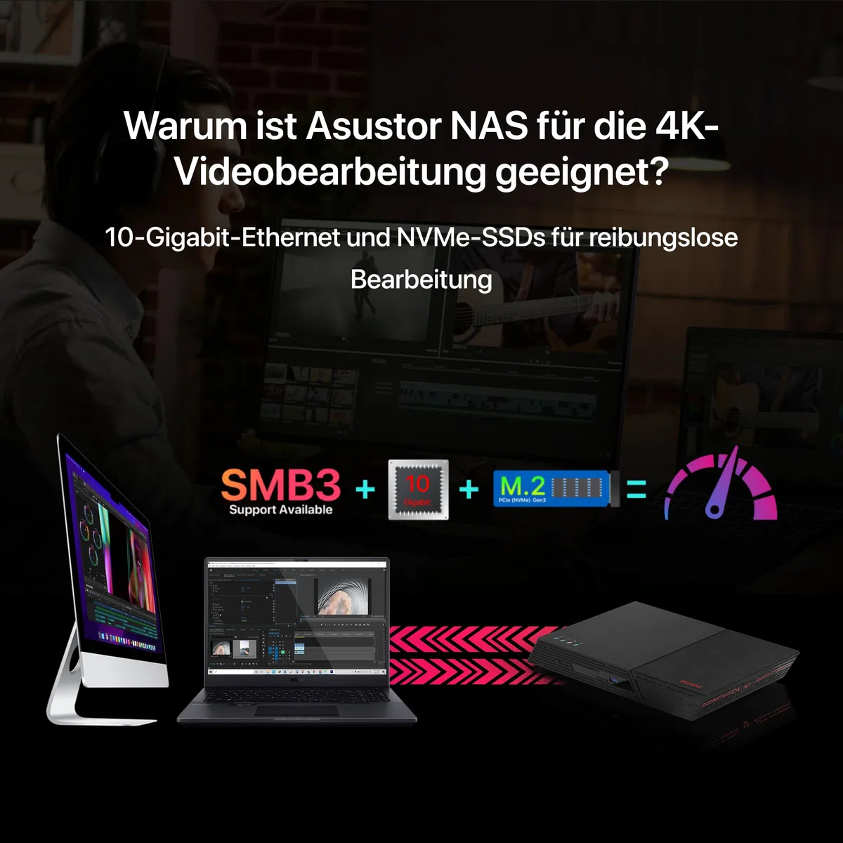 Asustor Flashstor 12 Pro FS6712X - 12 Bay Reine M.2-SSD-NAS Netzwerkspeicher Gehäuse, Quad-Core 2.0GHz, 12 M.2 SSD Slots, 10GbE Port, 4GB RAM DDR4 (Diskless)