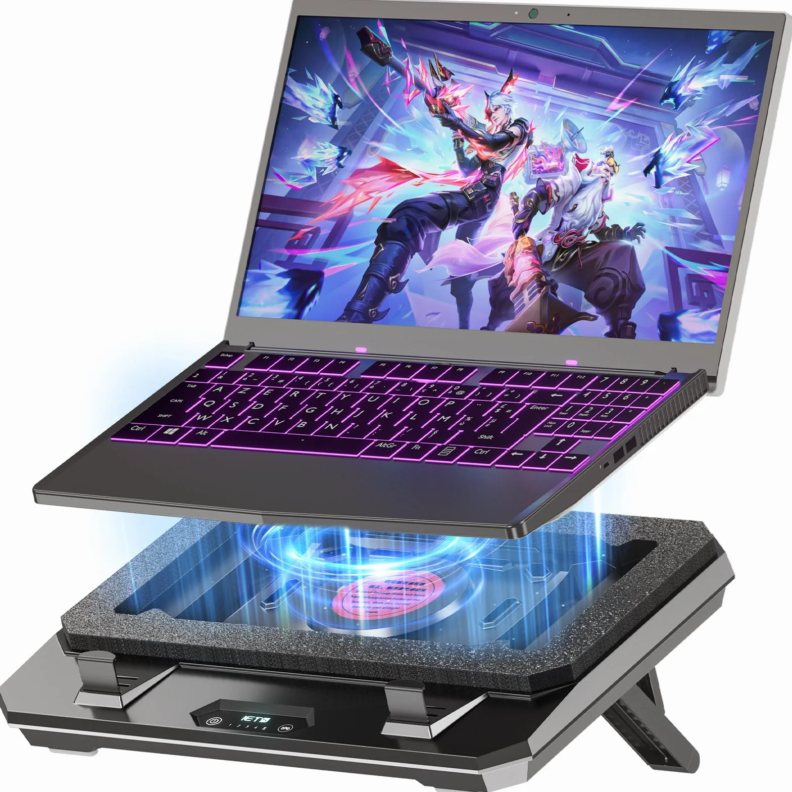IETS GT300 Verbessertes Laptop-Kühlpad mit verstellbarem Ständer, Turbo-Kühler für schnelle Kühlung, 10-17 Zoll Gaming-Laptop, Flexibler Dichtungsring, mit Verstellbarer Luftfilterklemme (GT300B0)