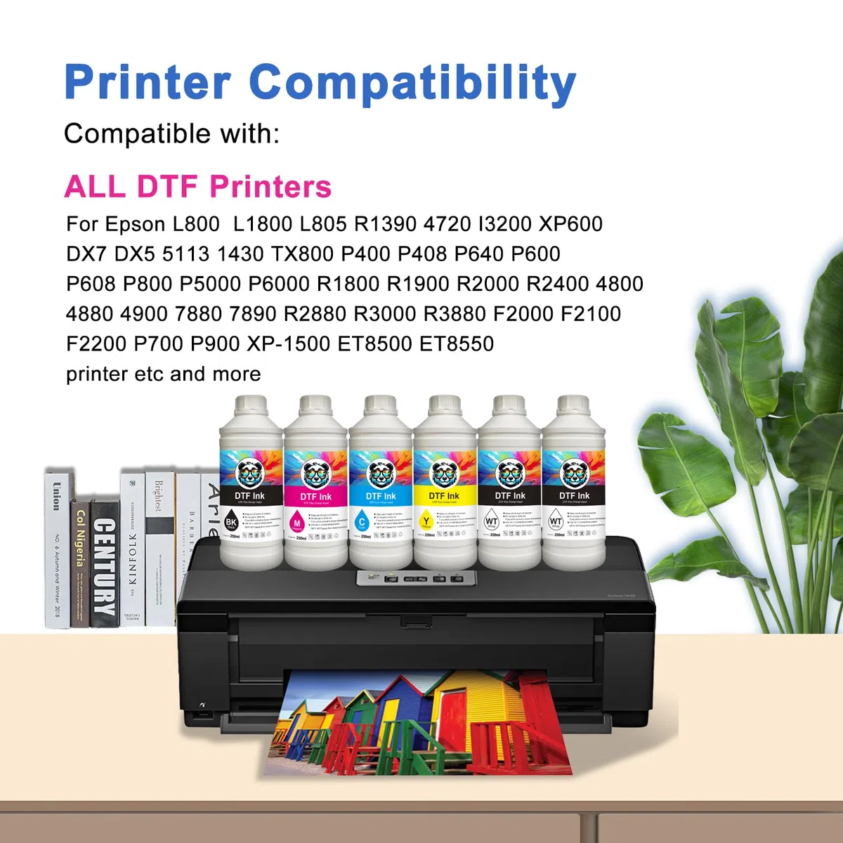 DTF Tinte 1500ml, DTF Transfertinte für DTF Nachfülltinte kompatibel mit Epson DTF Drucker DX5 DX7 R2400 P400 P800 XP600 I3200 4720 TX800 ET-8550, XP-15000, L1800, L805, R1390(CMYK+2WH)
